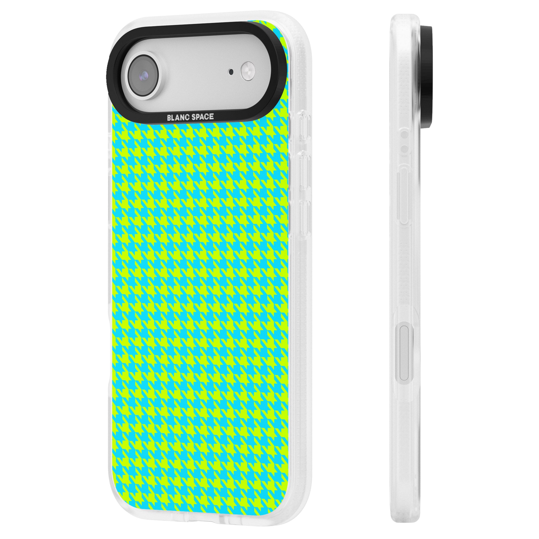Neon Lime & Turquoise Houndstooth iPhone 17 Air Impact Air Clear Phone Case Side Profile