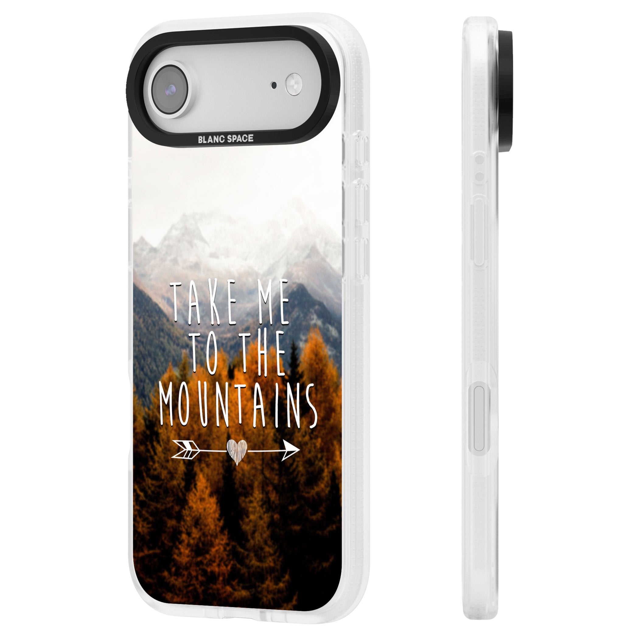 Take Me Mountains Quote iPhone 17 Air Impact Air Clear Phone Case Side Profile