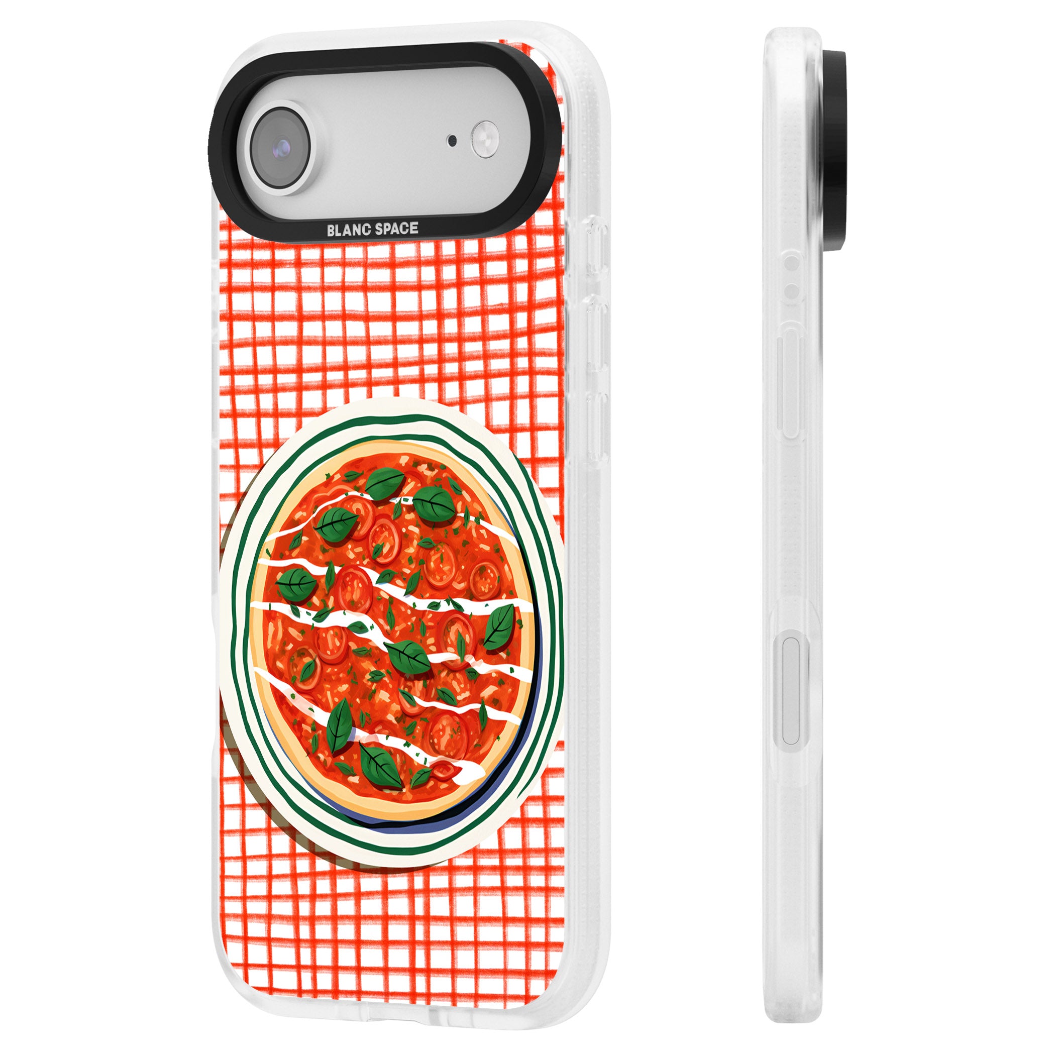 Margherita On Red Check iPhone 17 Air Impact Air Clear Phone Case Side Profile