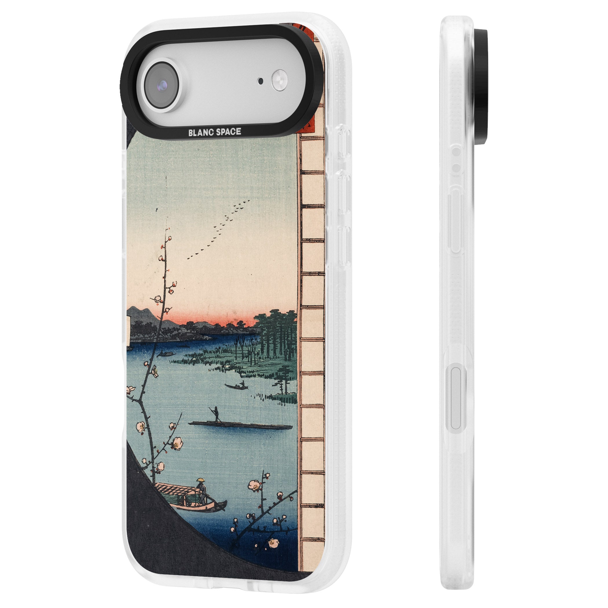 Vintage Japanese Illustrations Lake At Sunset iPhone 17 Air Impact Air Clear Phone Case Side Profile