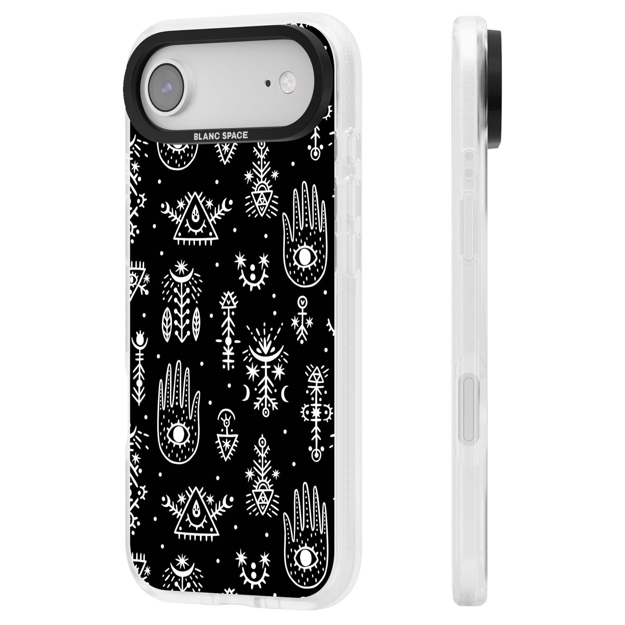 Tribal Symbols Black iPhone 17 Air Impact Air Clear Phone Case Side Profile