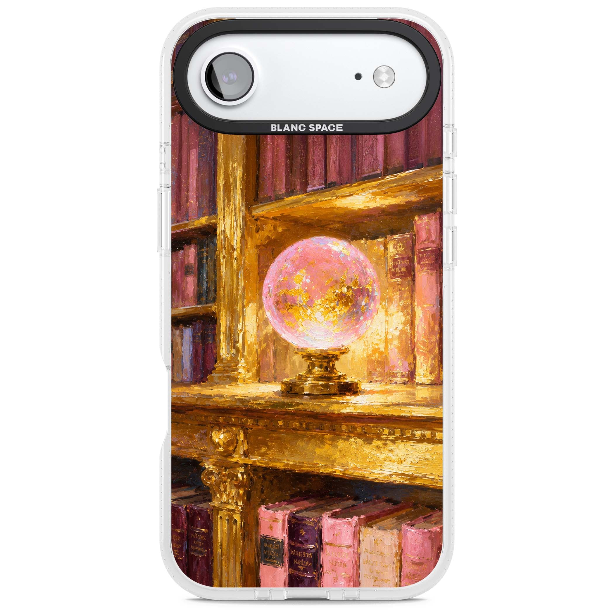 Gilded Library dark academia iPhone case featuring an oil painted crystal ball on a gilded library shelf with vintage | Clear Case Impact Air case for iPhone Air