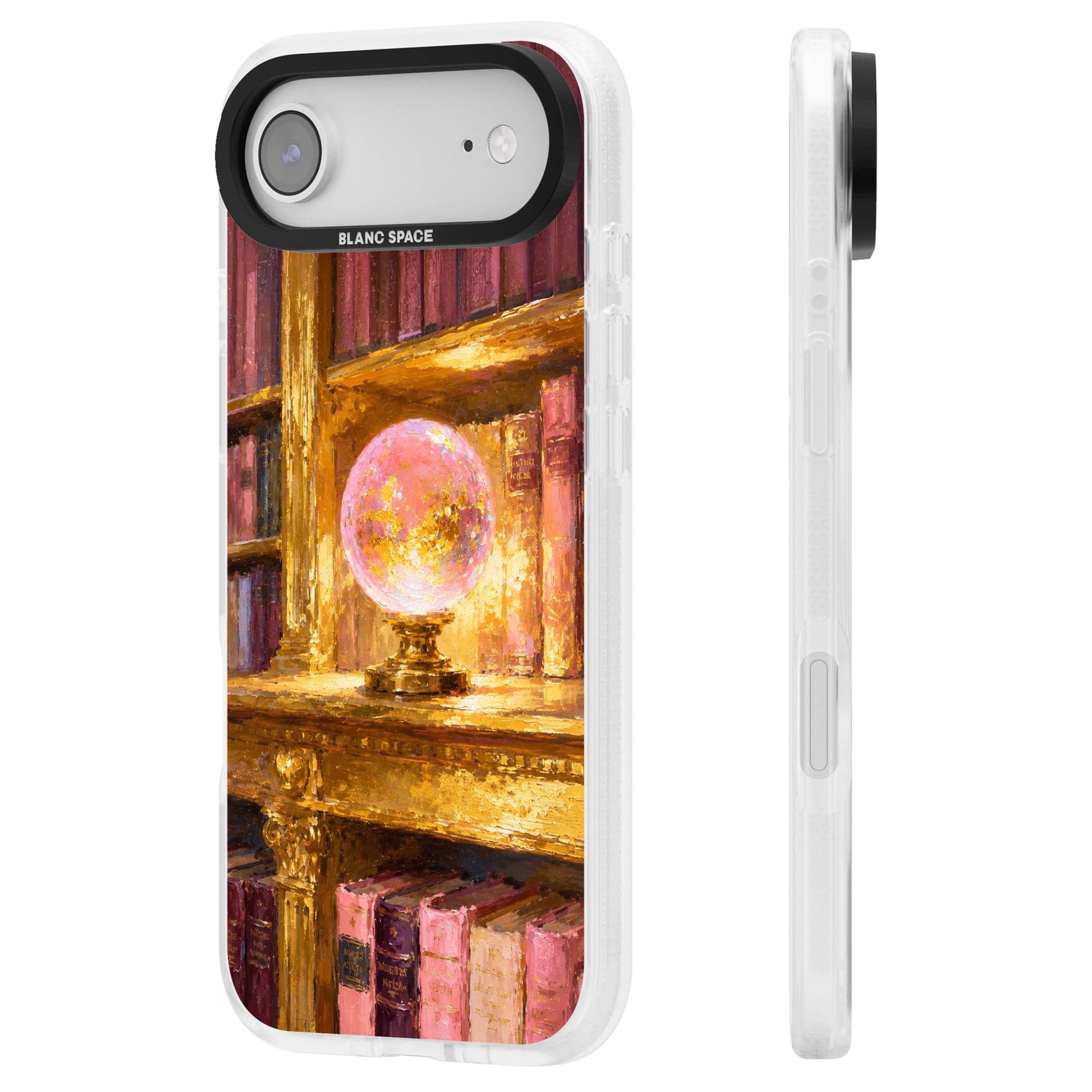 Gilded Library dark academia iPhone case featuring an oil painted crystal ball on a gilded library shelf with vintage | Clear Case Impact Air case for iPhone Air