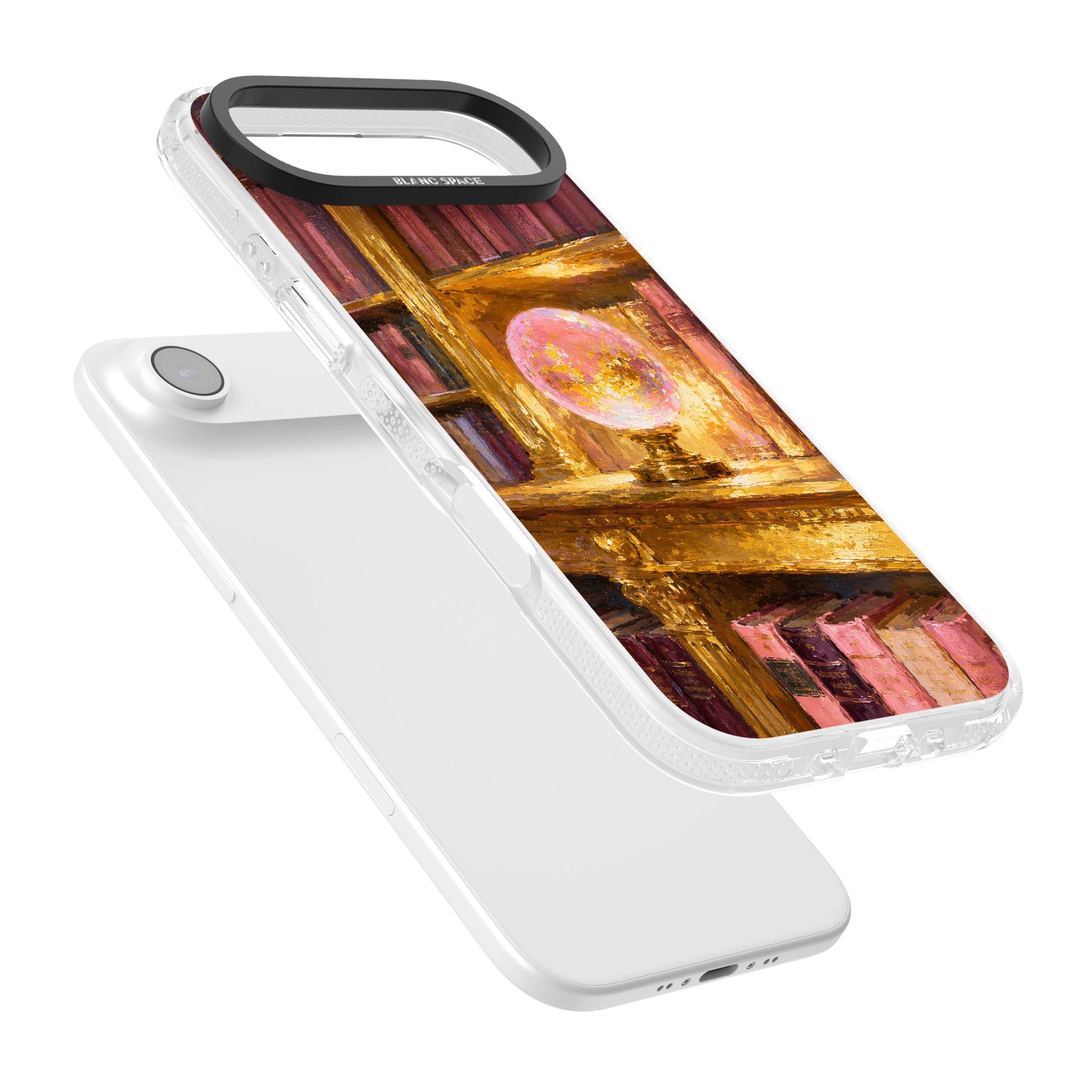 Gilded Library dark academia iPhone case featuring an oil painted crystal ball on a gilded library shelf with vintage | Clear Case Impact Air case for iPhone Air