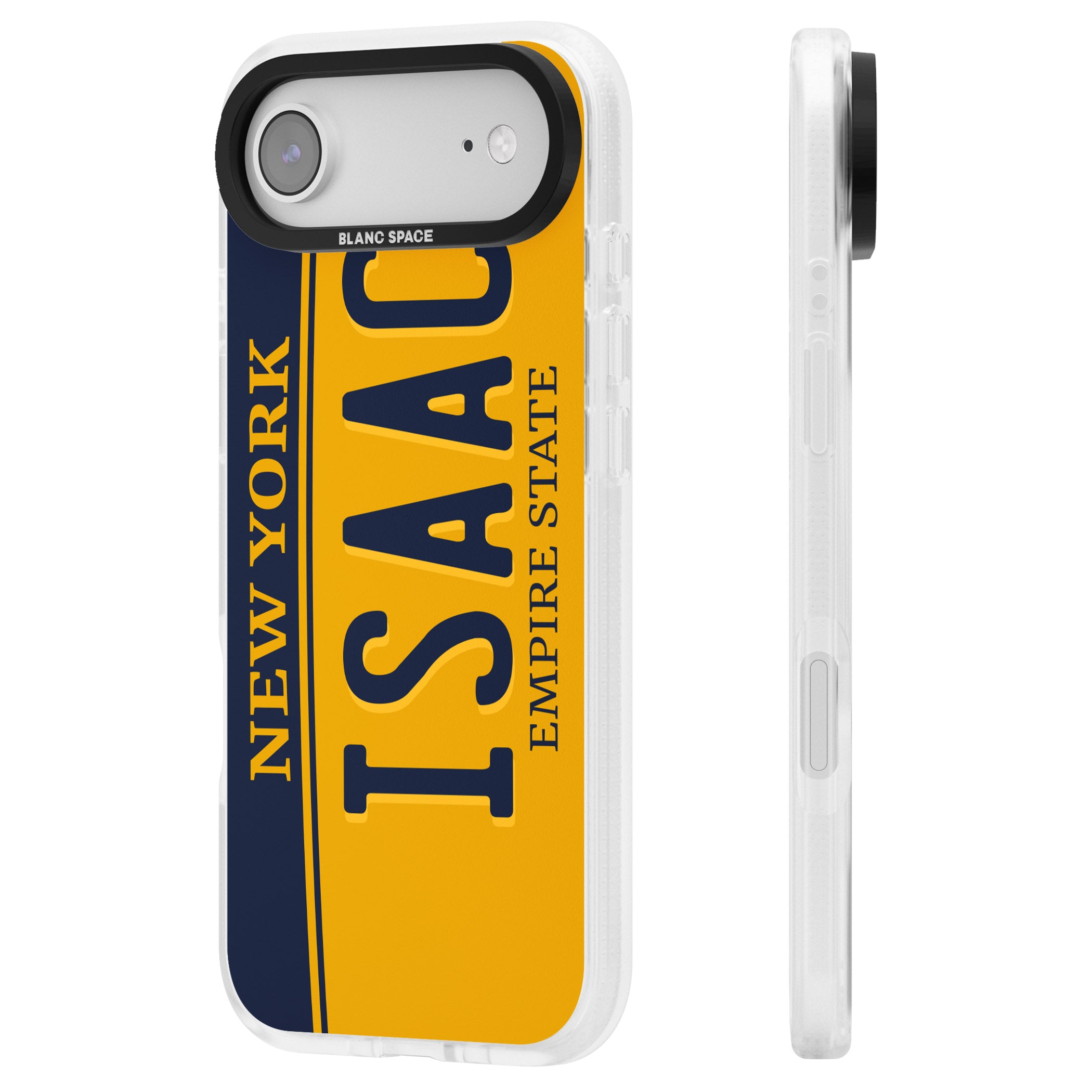 Personalised New York License Plate iPhone 17 Air Impact Air Clear Phone Case Side Profile