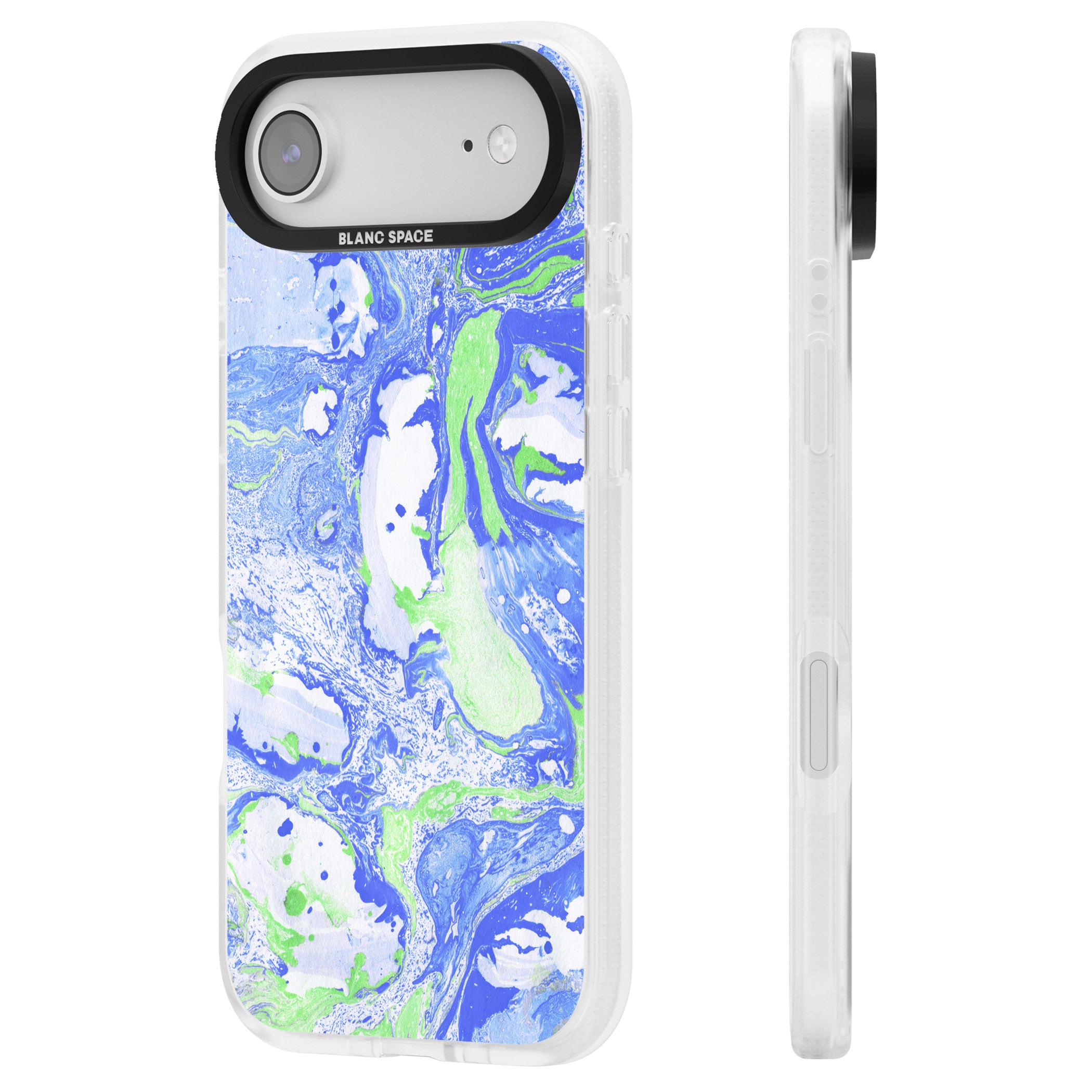 Dark Blue & Green Marbled Paper Pattern iPhone 17 Air Impact Air Clear Phone Case Side Profile