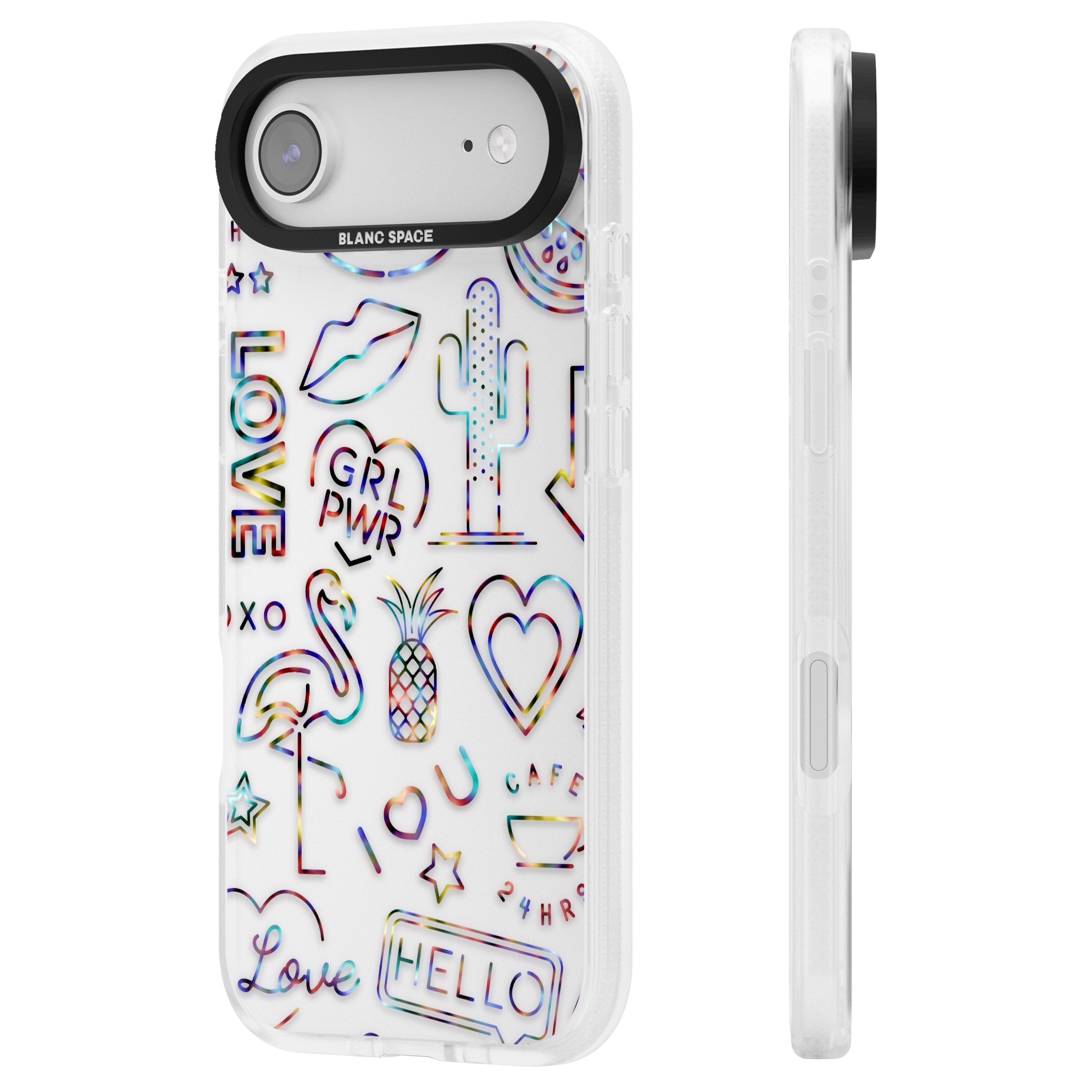 Funky Nebula Neon Sign iPhone 17 Air Impact Air Clear Phone Case Side Profile