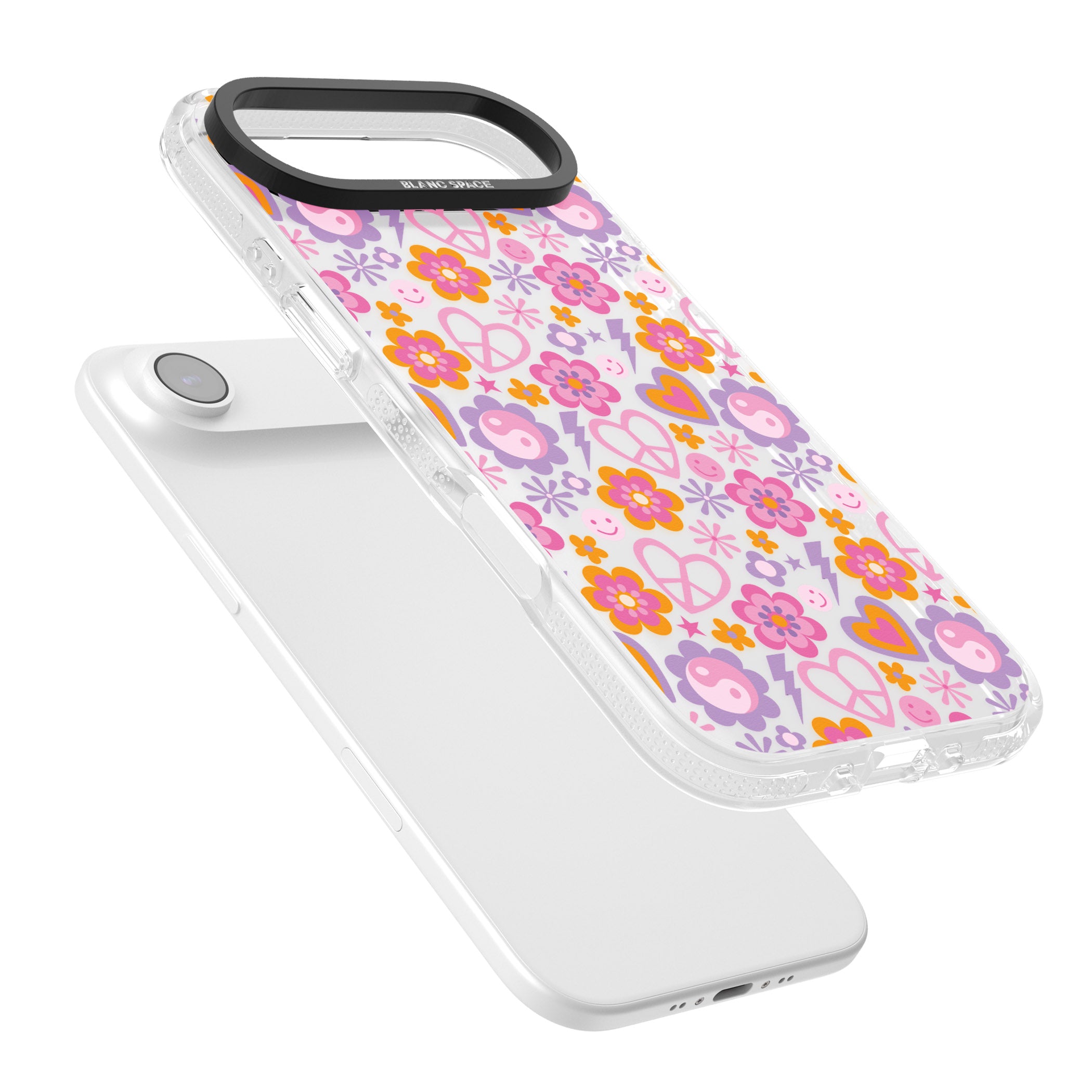Peace, Love And Flowers Pattern iPhone 17 Air Impact Air Clear Phone Case Colours