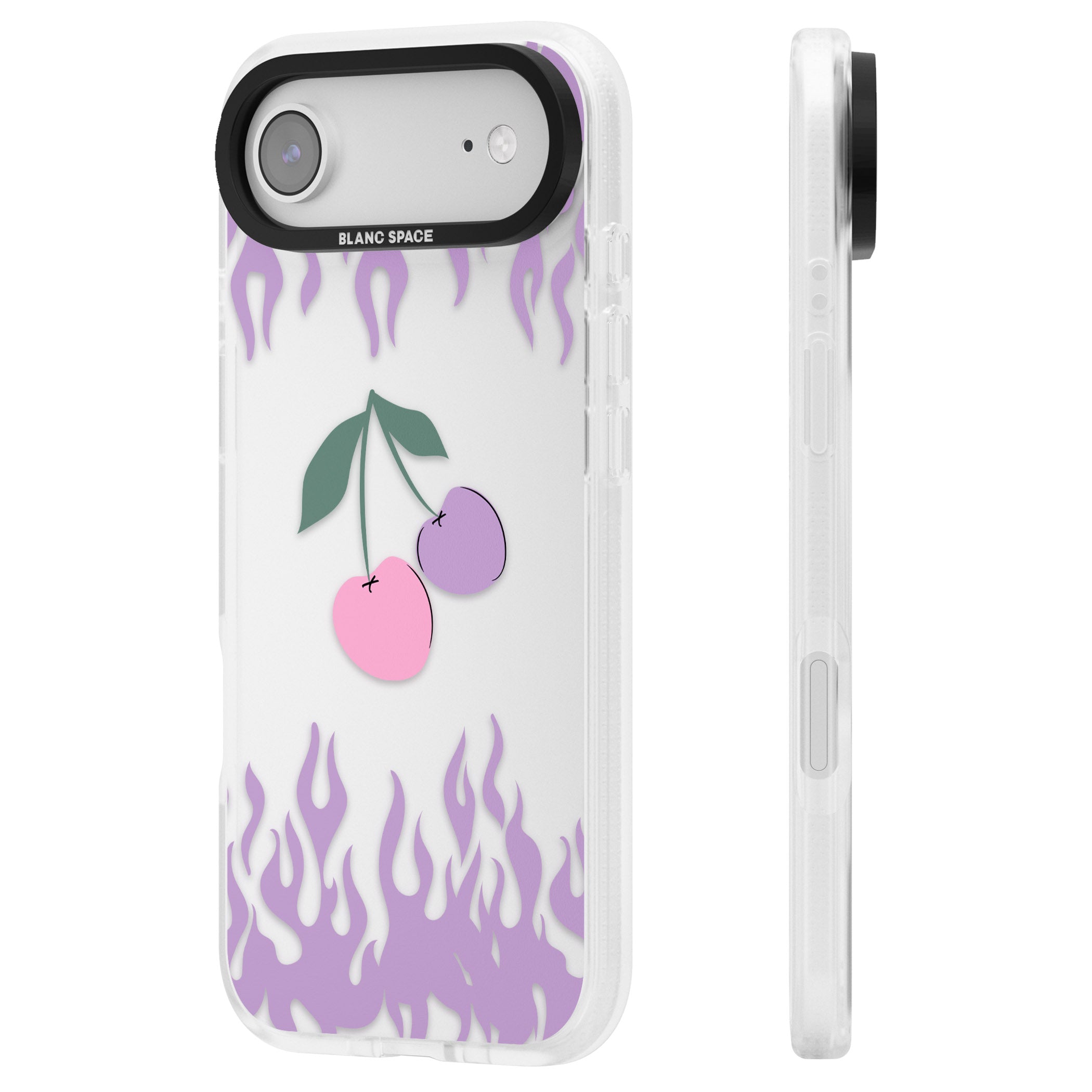 Cherries N' Flames iPhone 17 Air Impact Air Clear Phone Case Side Profile