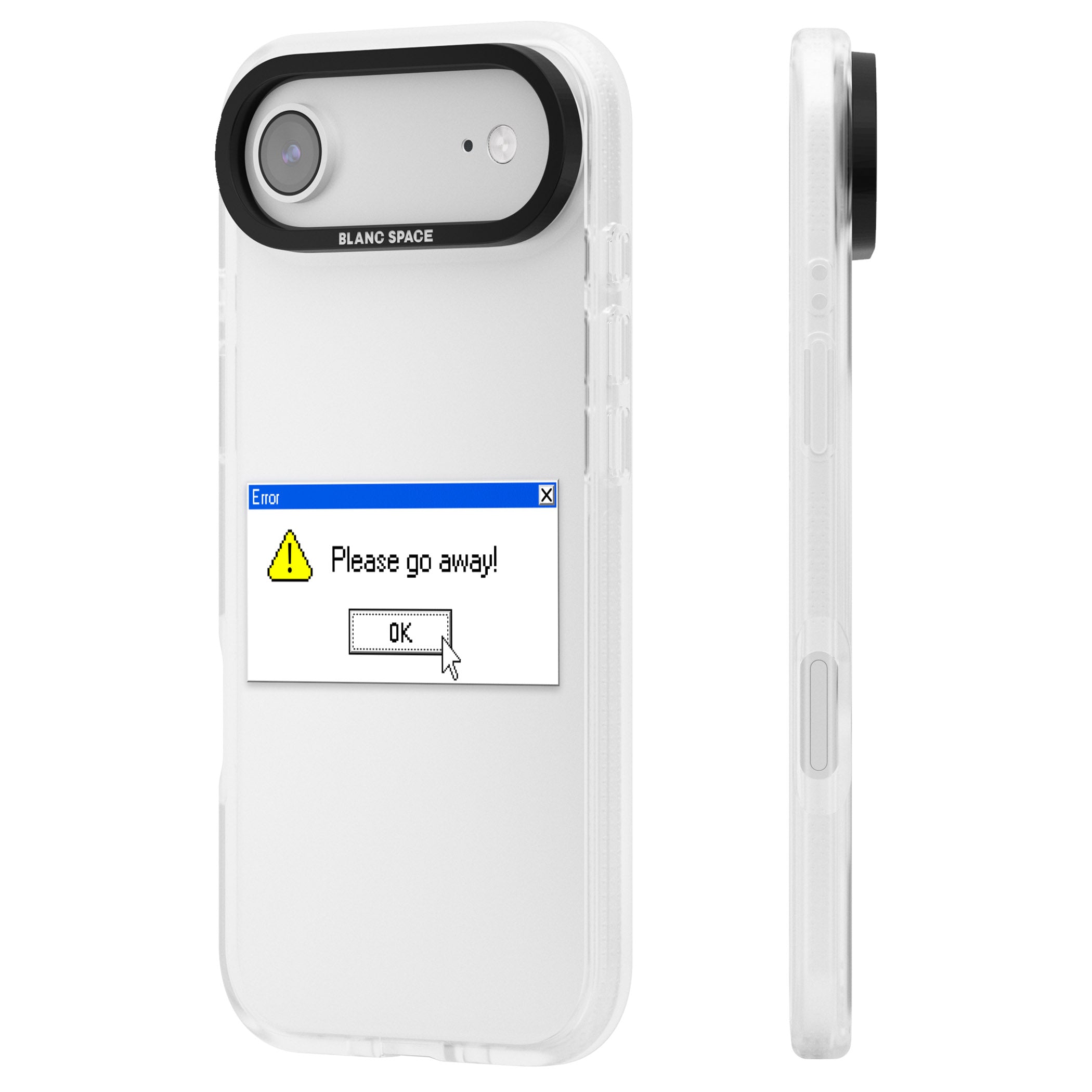 Please Go Away Exe iPhone 17 Air Impact Air Clear Phone Case Side Profile