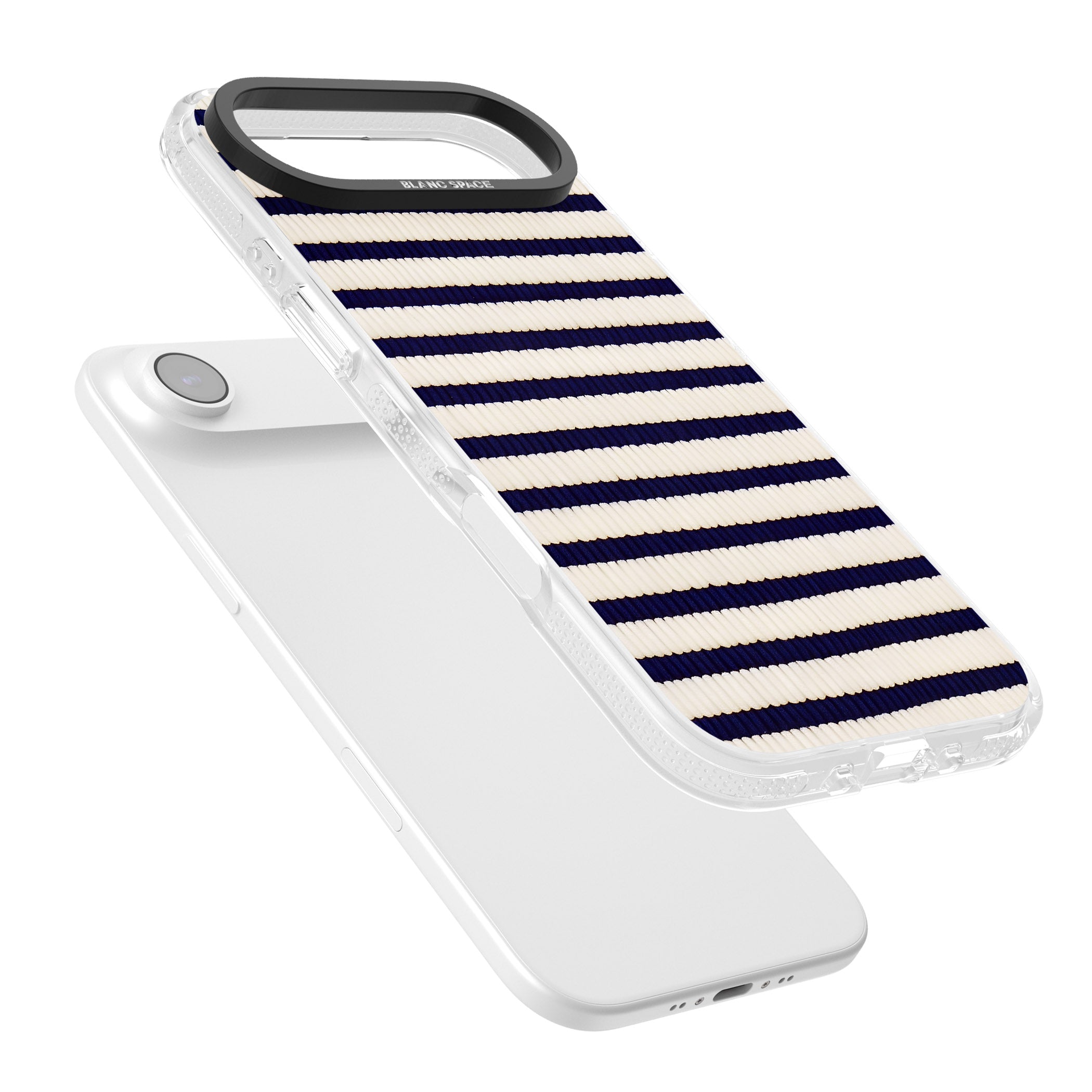 Navy & Cream Stripes iPhone 17 Air Impact Air Clear Phone Case Colours