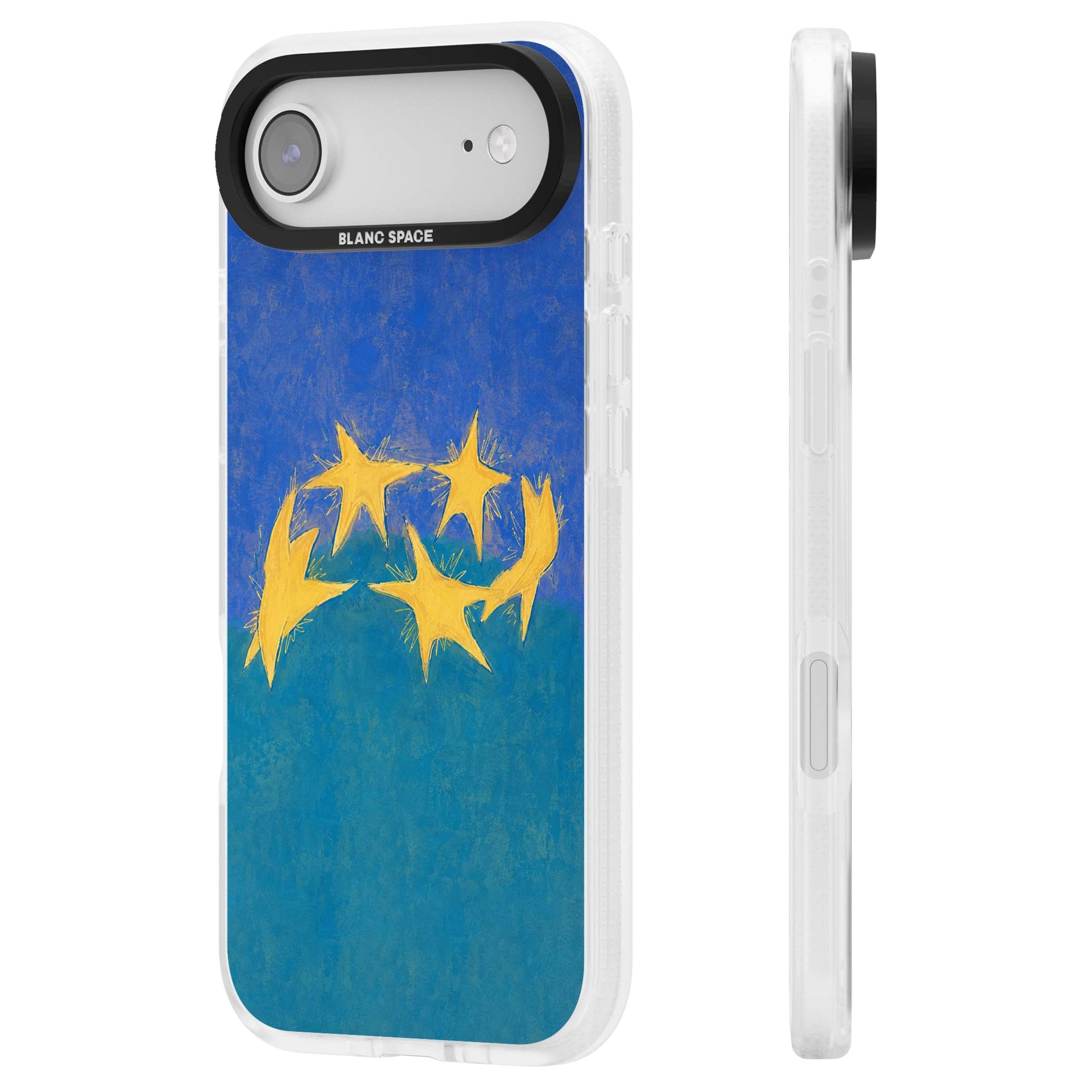 Star Boogie stars aesthetic iPhone case featuring five yellow hand-painted stars on cobalt blue and teal | Clear Case Impact Air case for iPhone Air