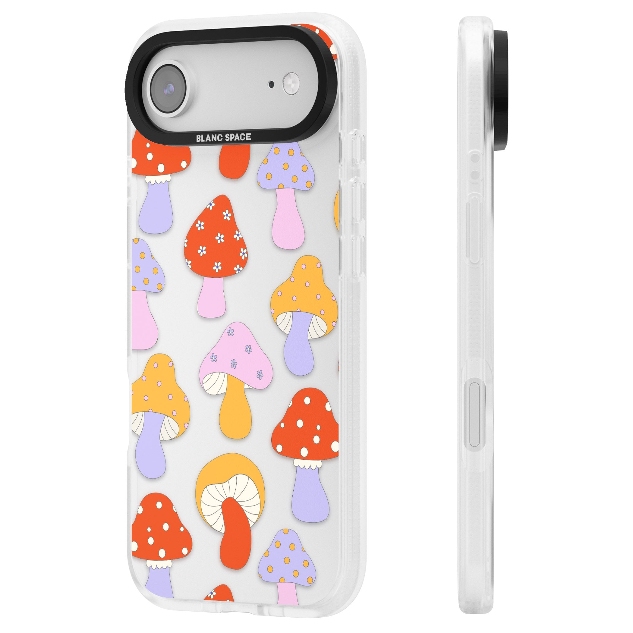 Happy Shrooms iPhone 17 Air Impact Air Clear Phone Case Side Profile