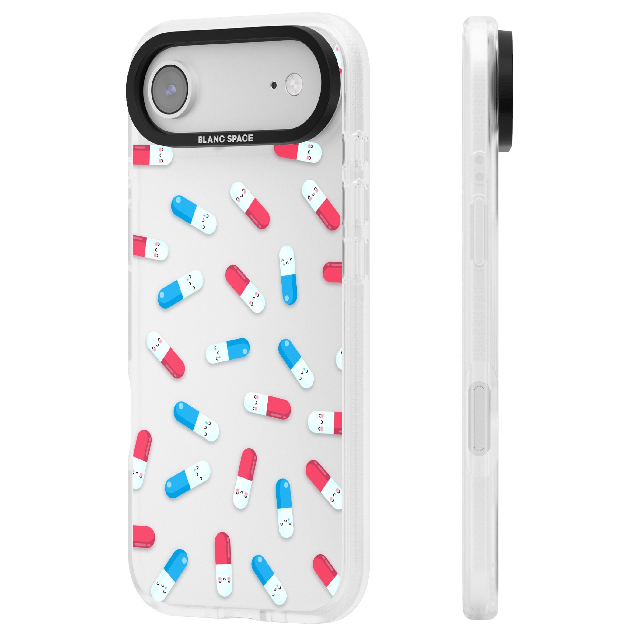 Kawaii Pill Pattern iPhone 17 Air Impact Air Clear Phone Case Side Profile