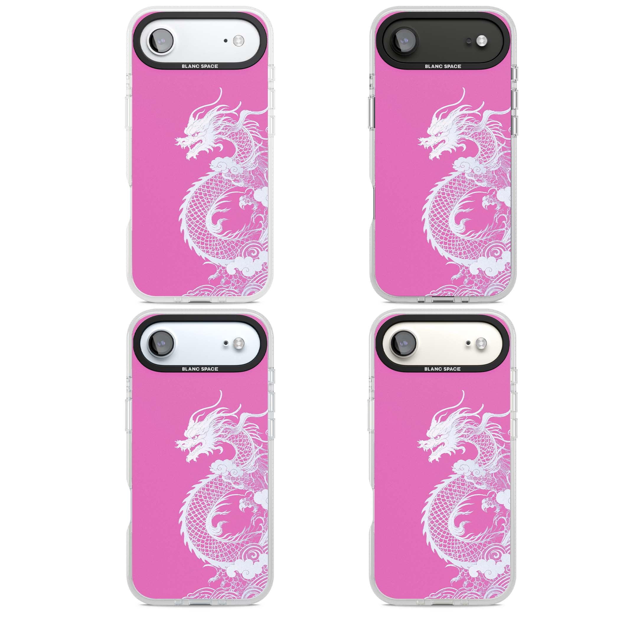 Pink Empress chinese dragon iPhone case featuring a white dragon, swirling clouds and pink dragon wallpaper backdrop | Clear Case Impact Air case for iPhone Air