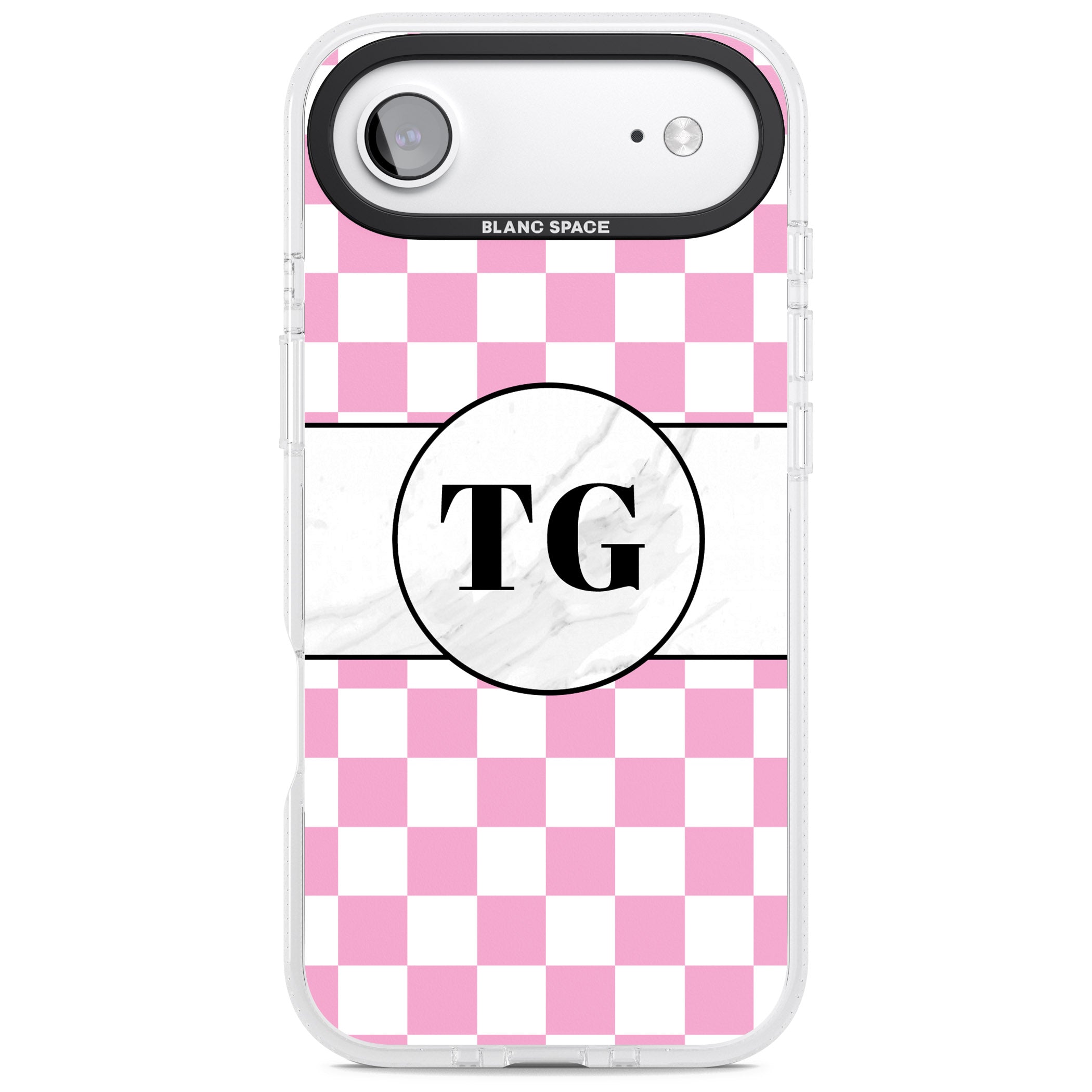 Personalised Monogrammed Pink Check iPhone 17 Air Impact Air Clear Phone Case