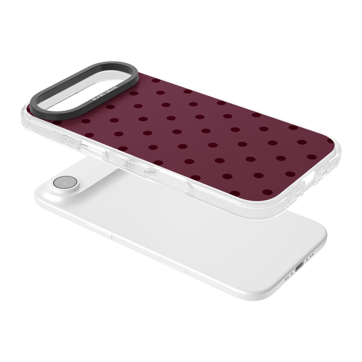 Burgundy Polka Dot minimalist iPhone case featuring black polka dots on a deep burgundy wine red background iPhone Air / iPhone 17 Air Impact Air Phone Case angled