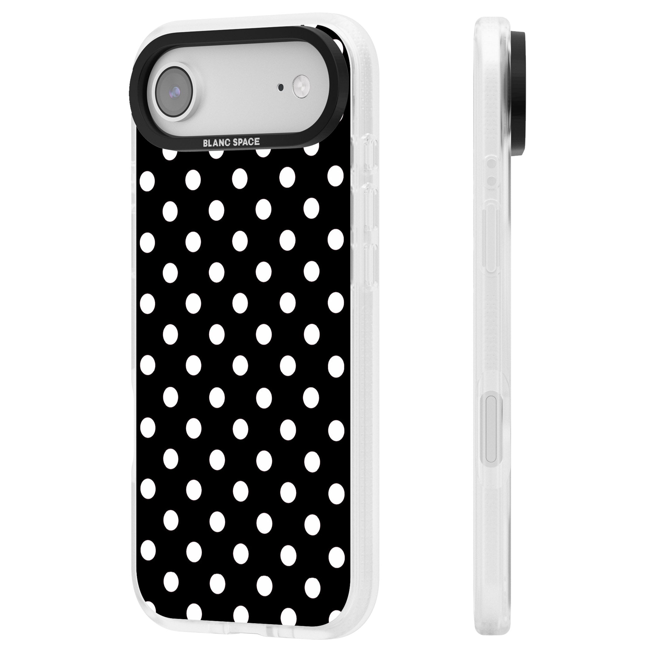 Designer Chic Black Polka Dot iPhone 17 Air Impact Air Clear Phone Case Side Profile