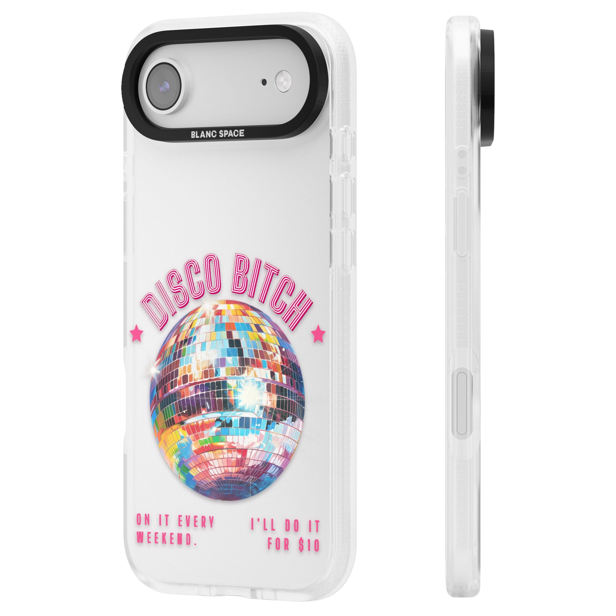 Disco B Tch iPhone 17 Air Impact Air Clear Phone Case Side Profile