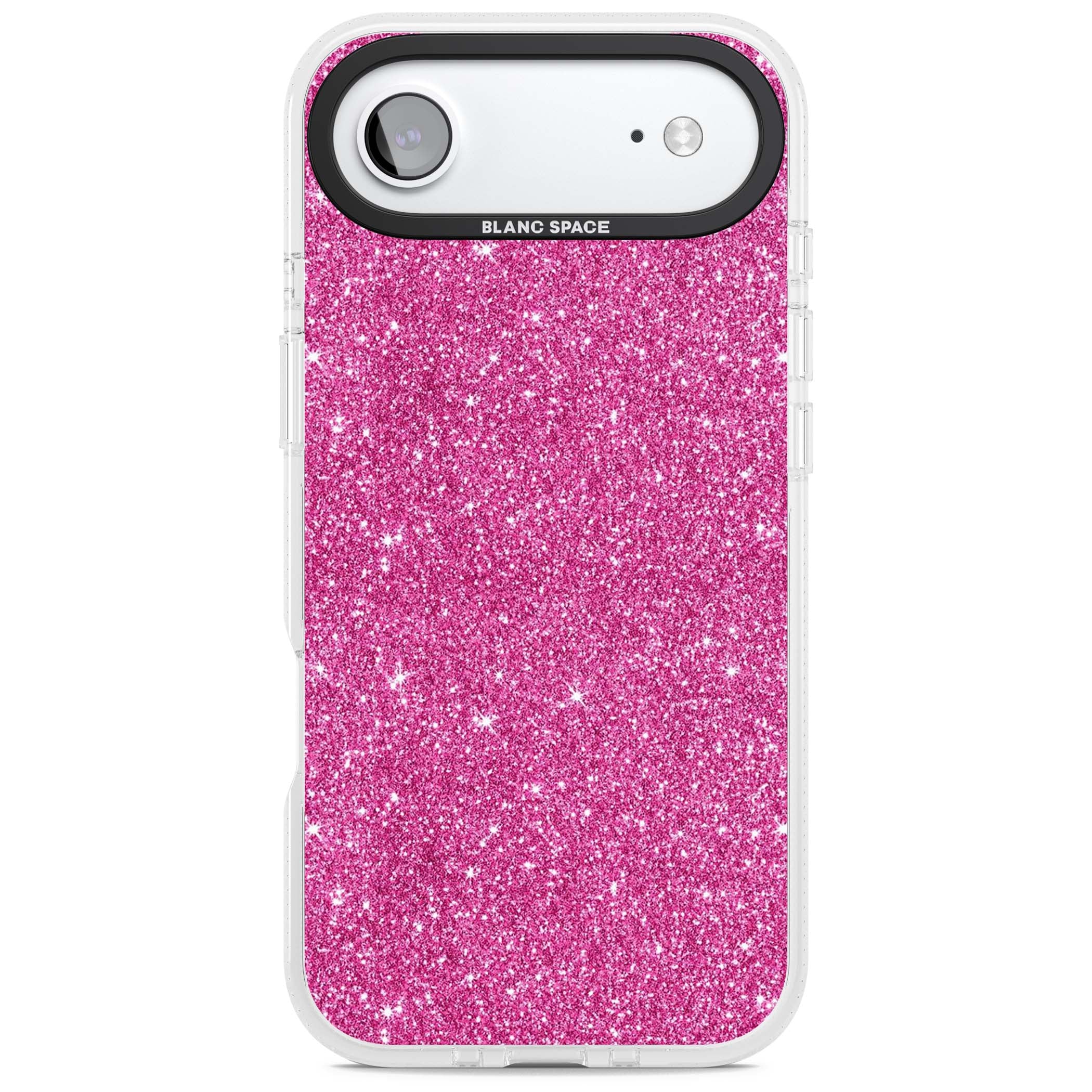 Pink Glitter Y2K iPhone case featuring hot pink glitter wallpaper with sparkle shimmer effect | Clear Case Impact Air case for iPhone Air