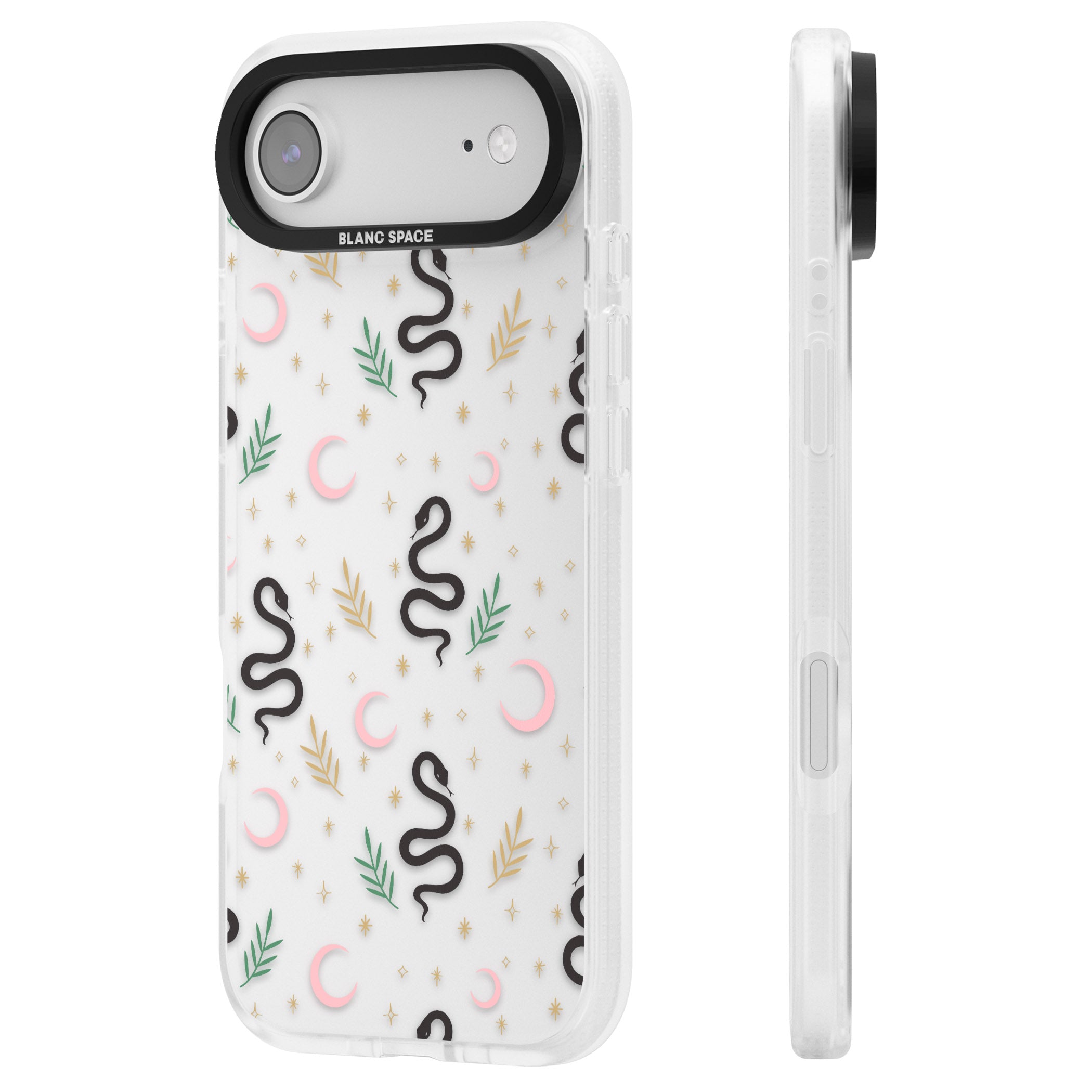 Snake & Moon Pattern iPhone 17 Air Impact Air Clear Phone Case Side Profile