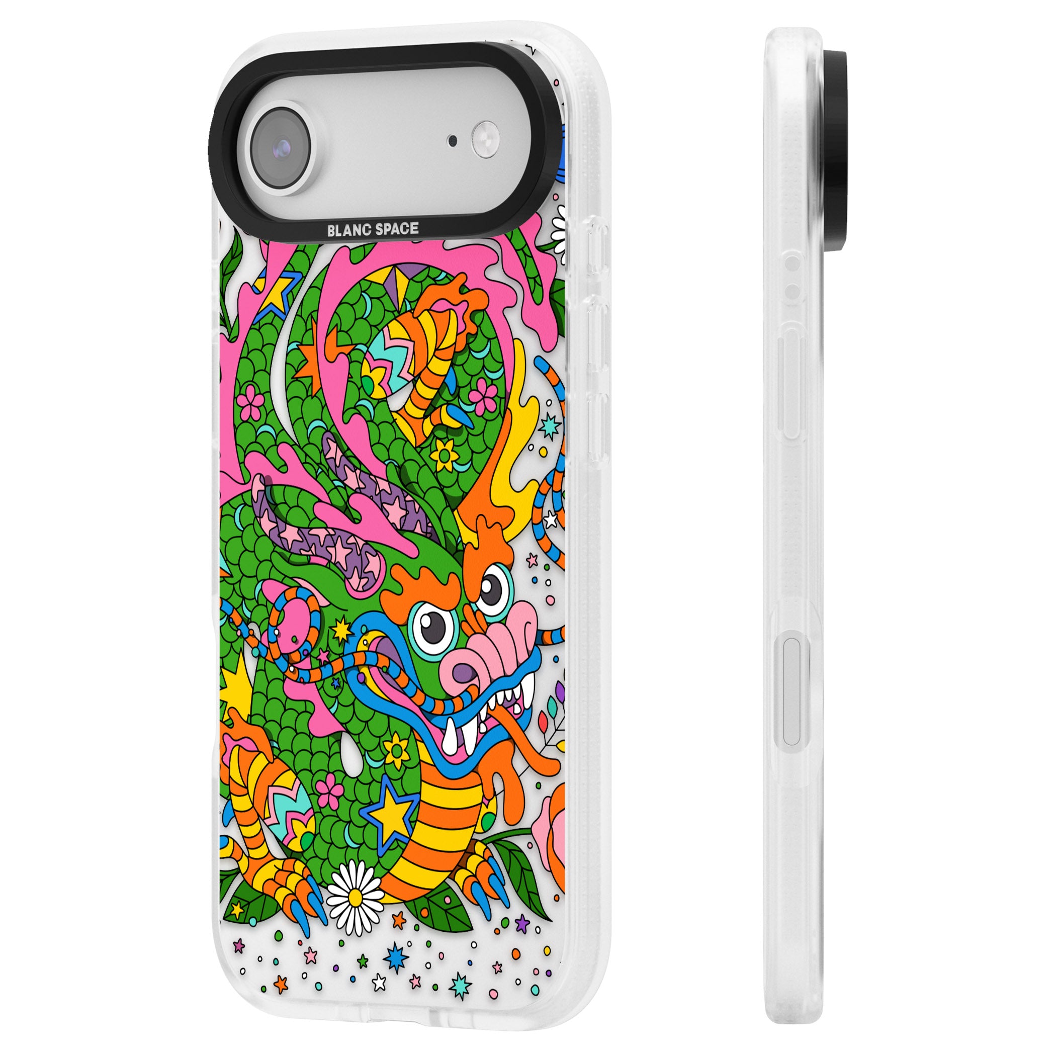 Psychedelic Jungle Dragon iPhone 17 Air Impact Air Clear Phone Case Side Profile
