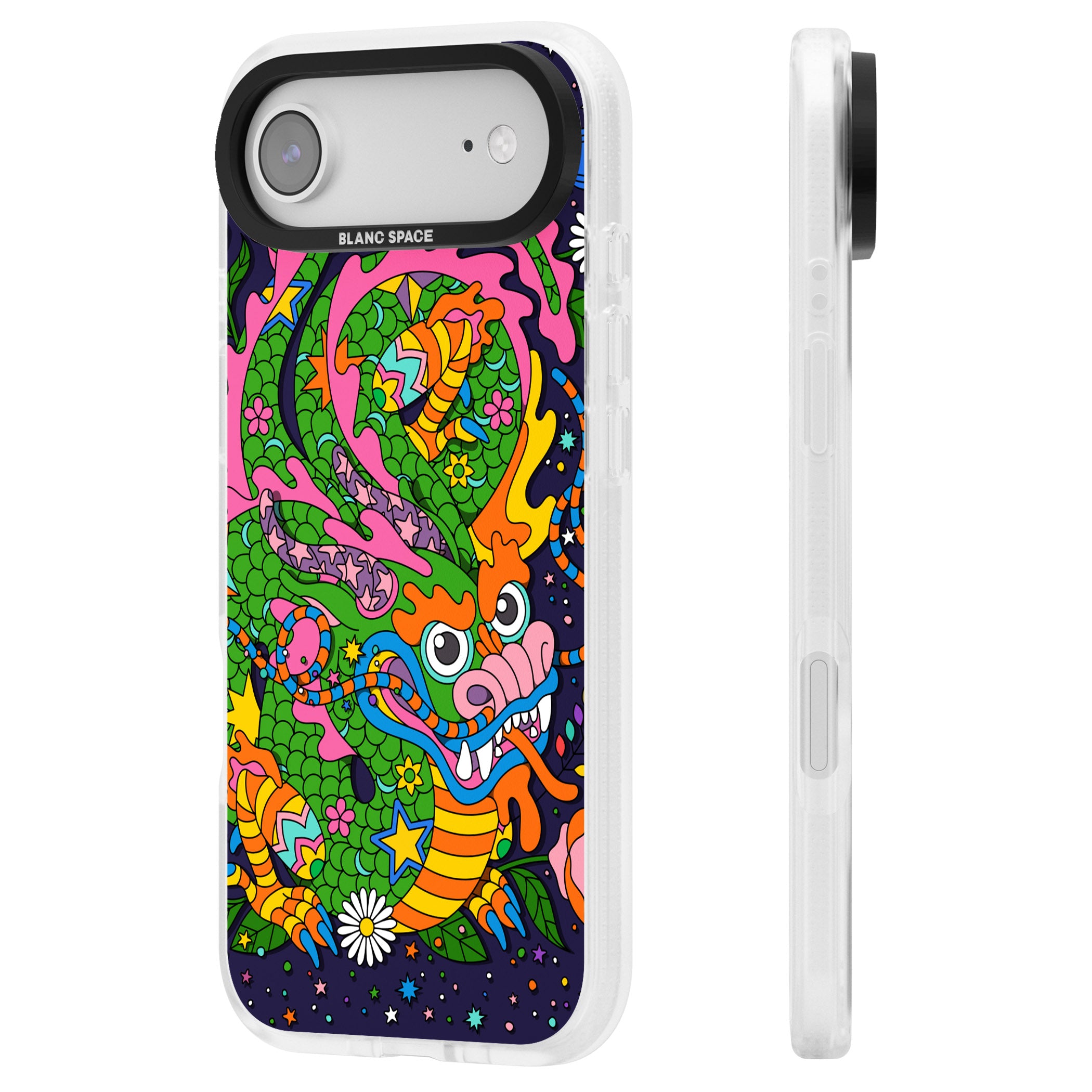 Psychedelic Jungle Dragon (Purple) iPhone 17 Air Impact Air Clear Phone Case Side Profile