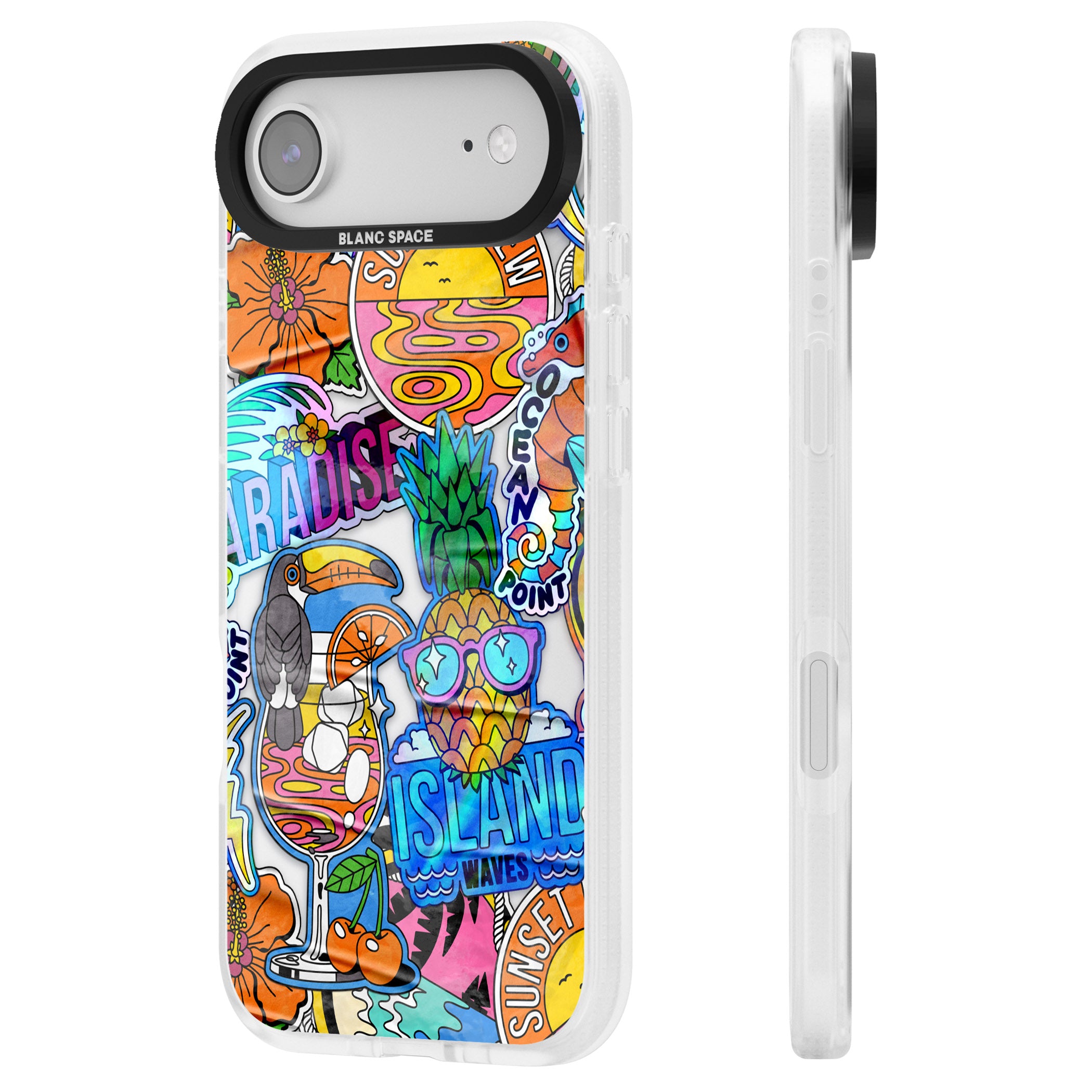 Tropical Vibes Collage iPhone 17 Air Impact Air Clear Phone Case Side Profile
