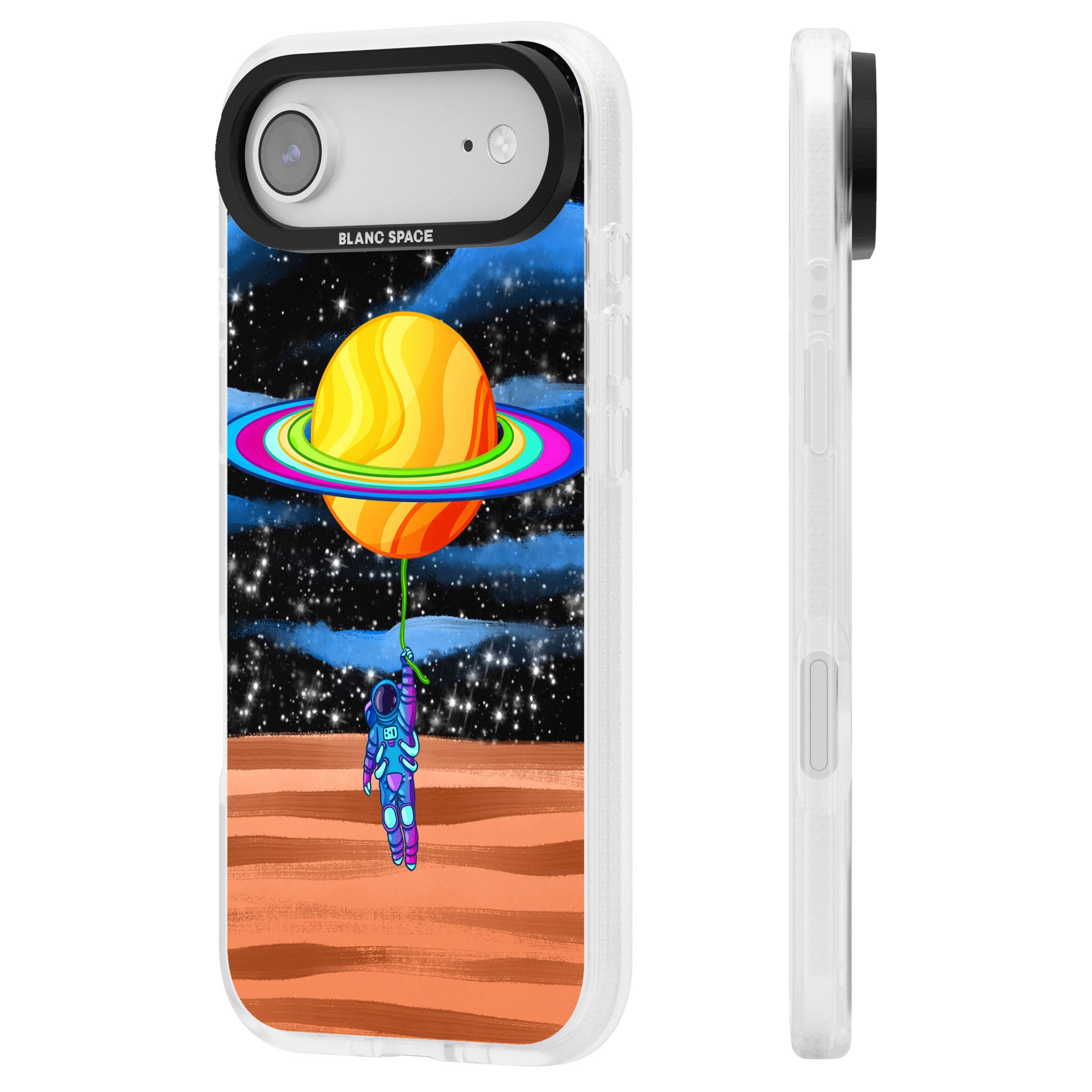 World On Helium iPhone 17 Air Impact Air Clear Phone Case Side Profile