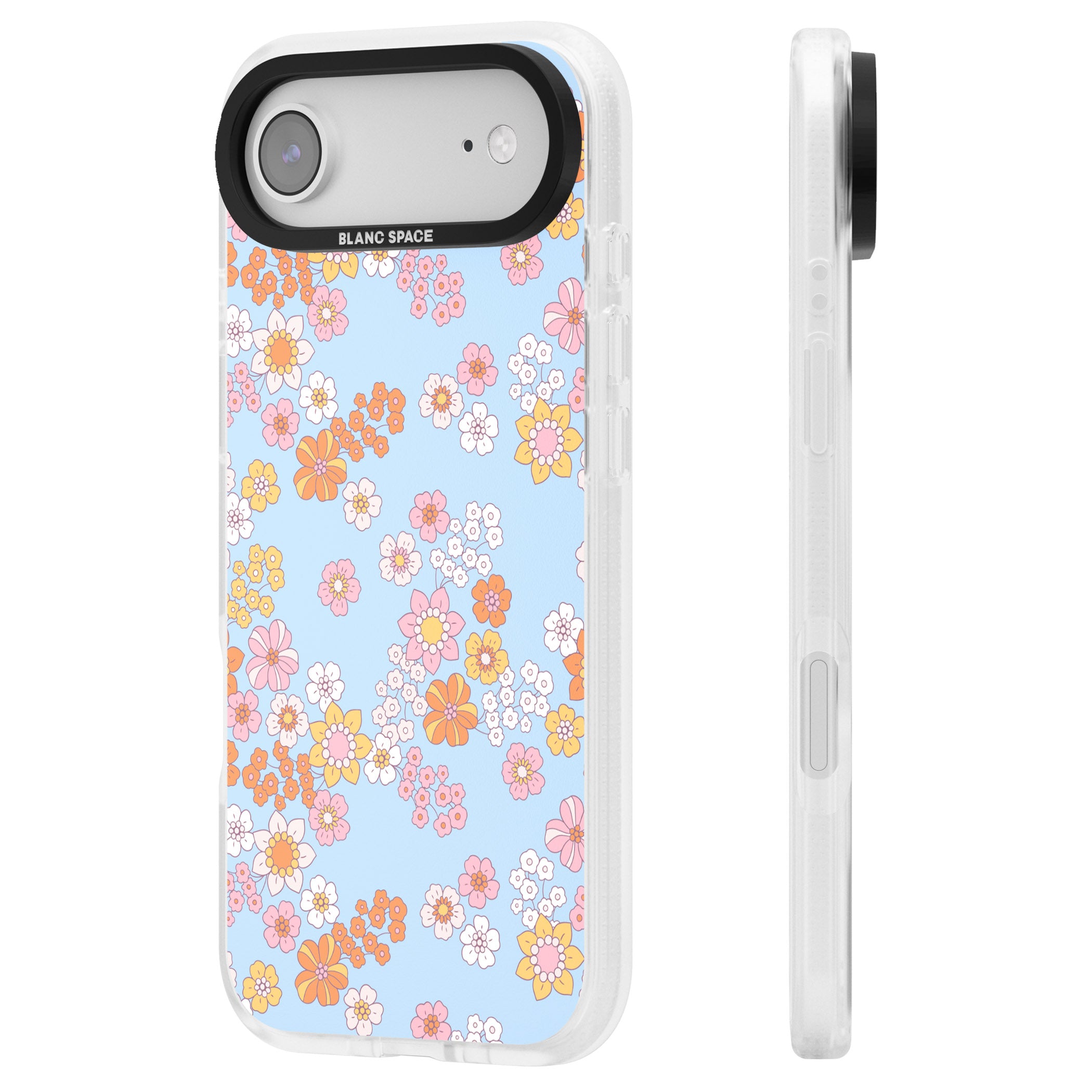 Lake Blue Flower Mix iPhone 17 Air Impact Air Clear Phone Case Side Profile