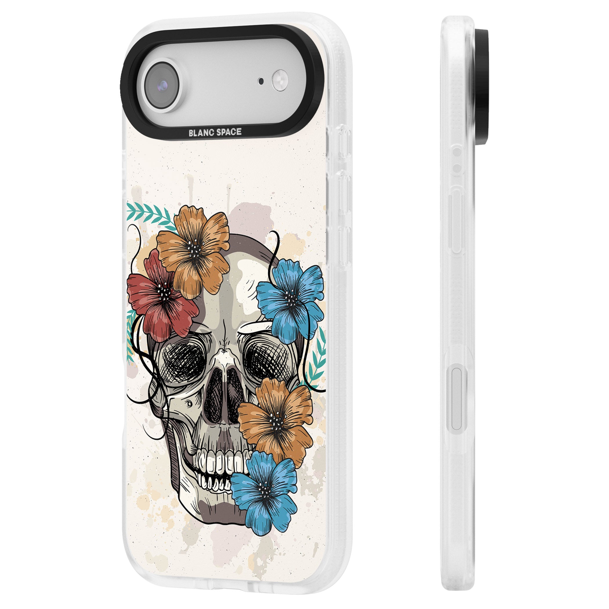 Sugar Skull Floral iPhone 17 Air Impact Air Clear Phone Case Side Profile