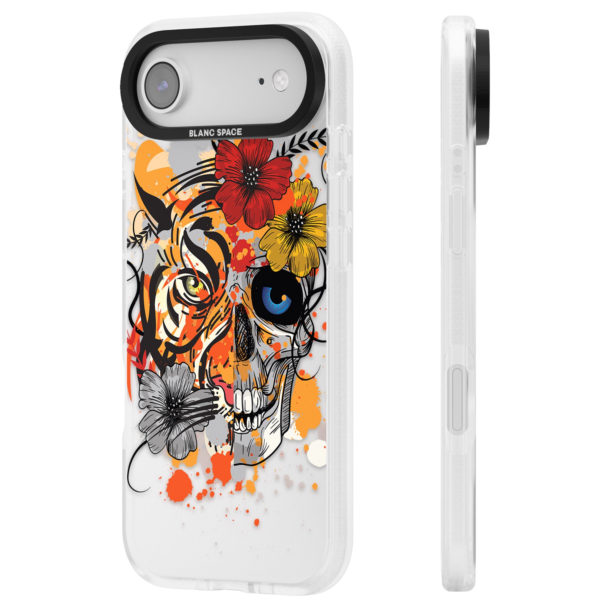Sugar Skull Tiger Floral iPhone 17 Air Impact Air Clear Phone Case Side Profile