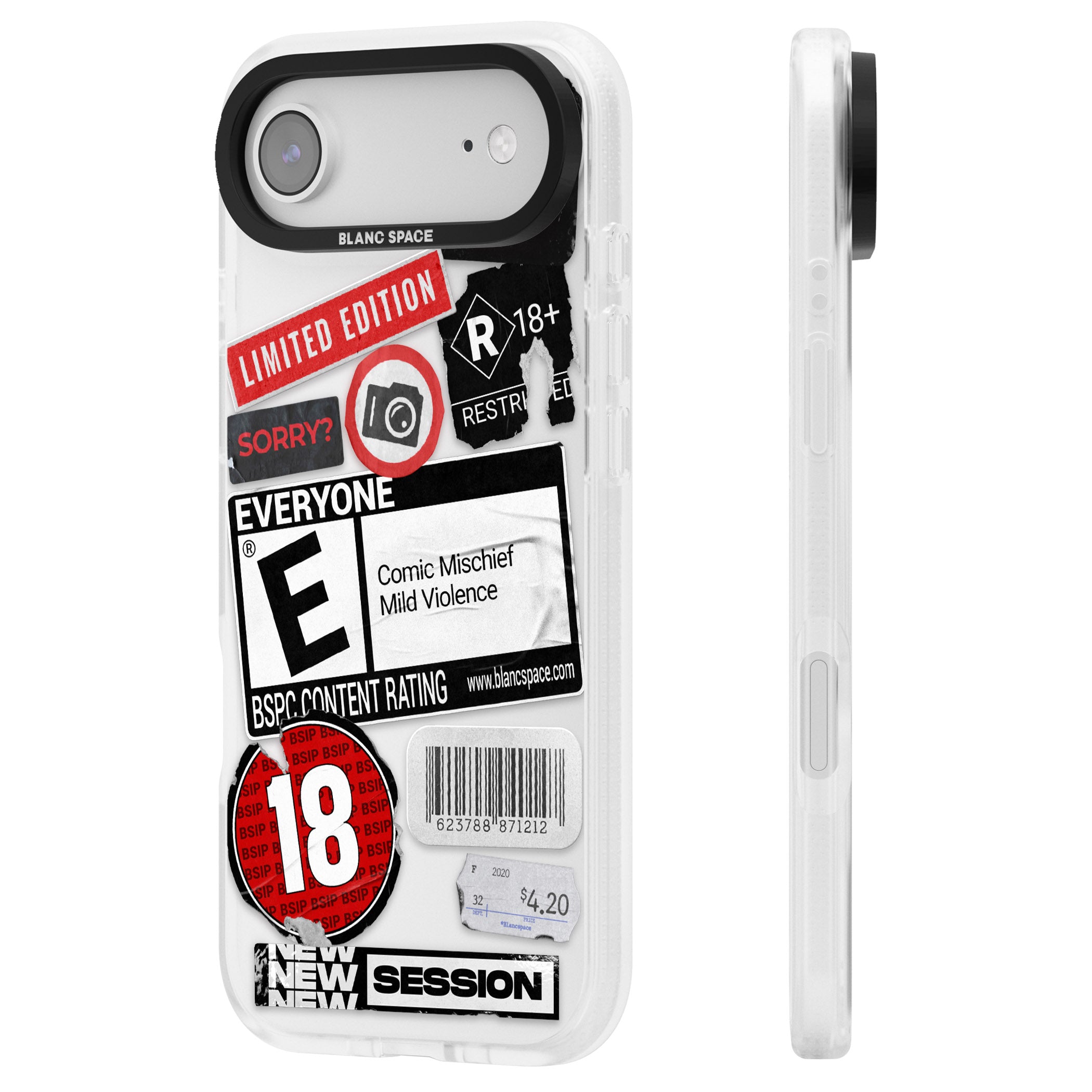 Rated 18+ Sticker Mix iPhone 17 Air Impact Air Clear Phone Case Side Profile