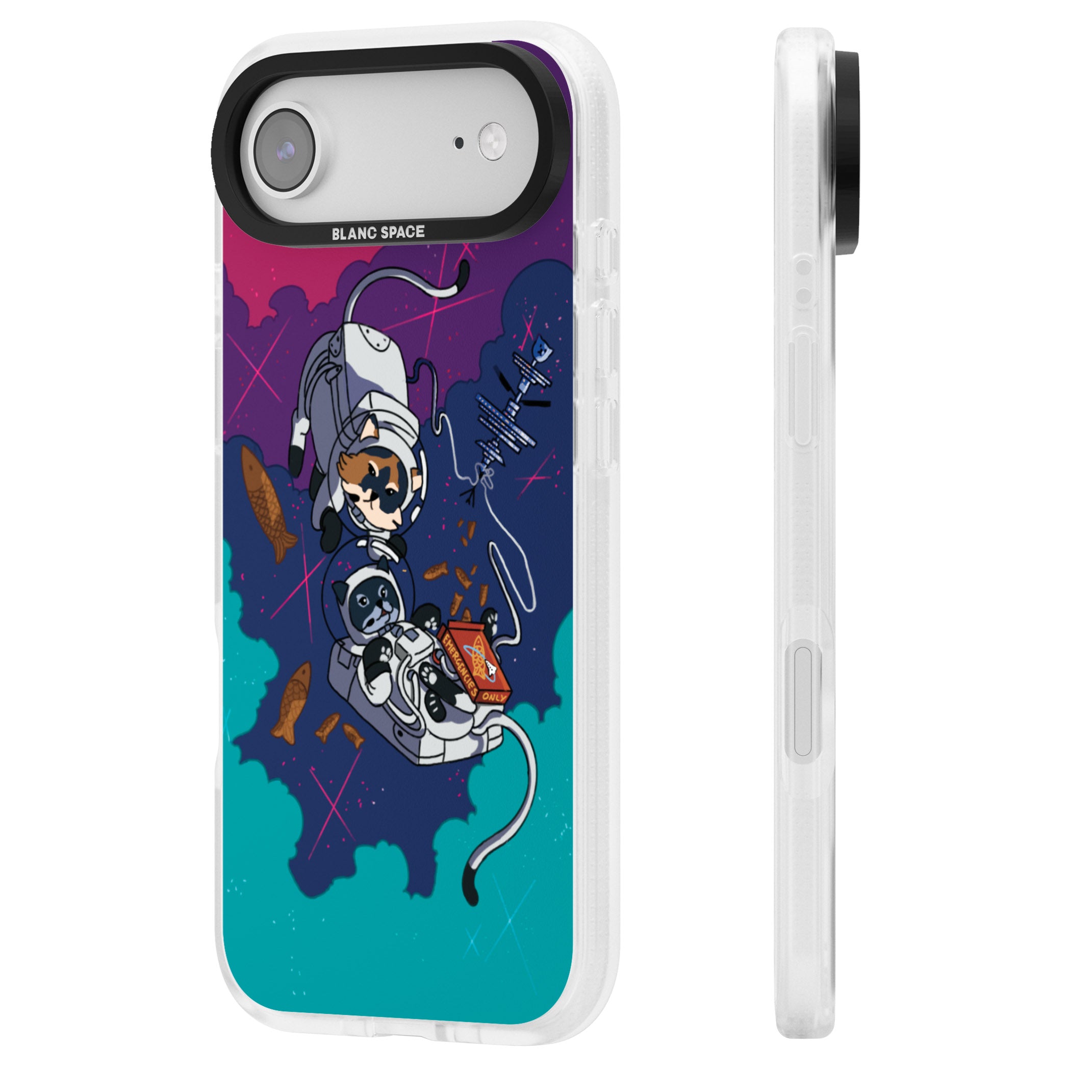 Cats In Space iPhone 17 Air Impact Air Clear Phone Case Side Profile