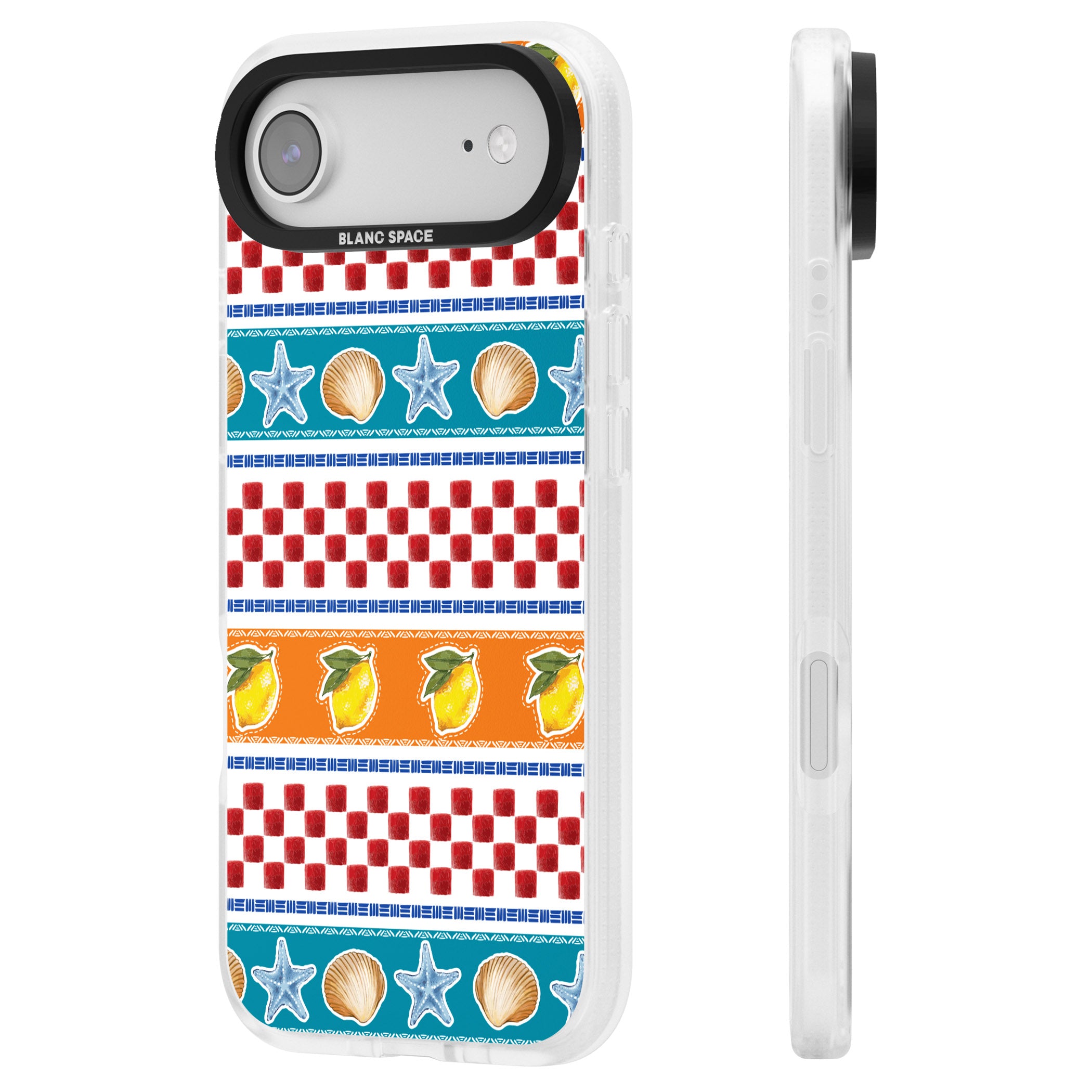 Coastal Italian Check Pattern iPhone 17 Air Impact Air Clear Phone Case Side Profile