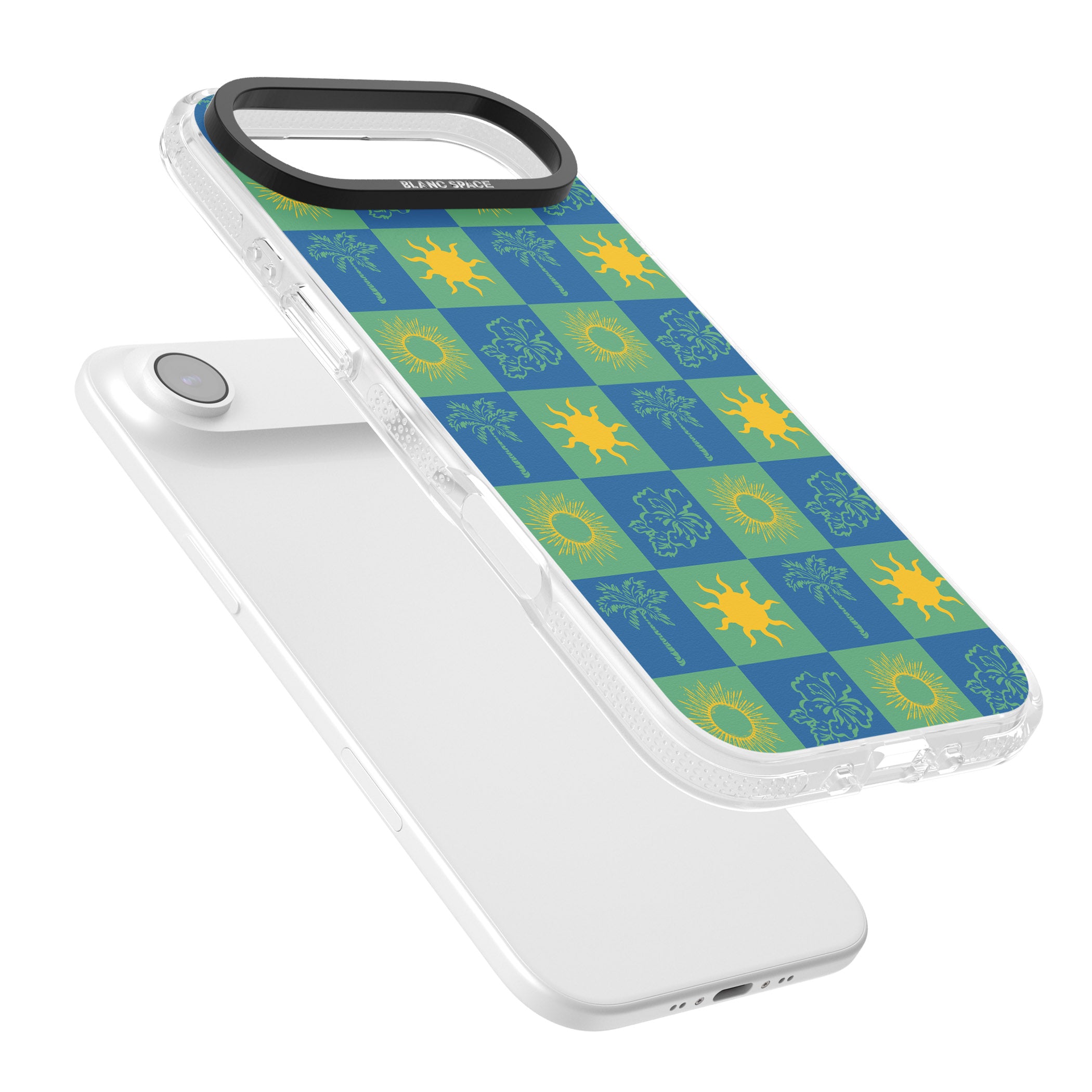 Green & Blue Tropical Checked iPhone 17 Air Impact Air Clear Phone Case Colours