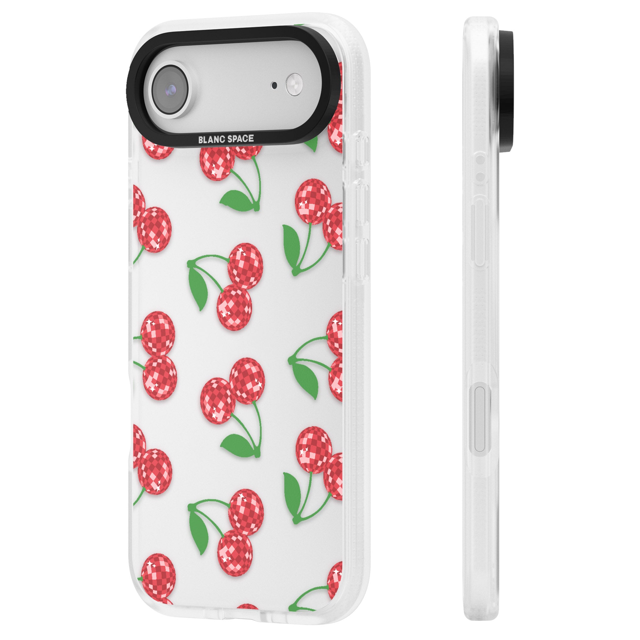 Disco Cherry Pattern iPhone 17 Air Impact Air Clear Phone Case Side Profile