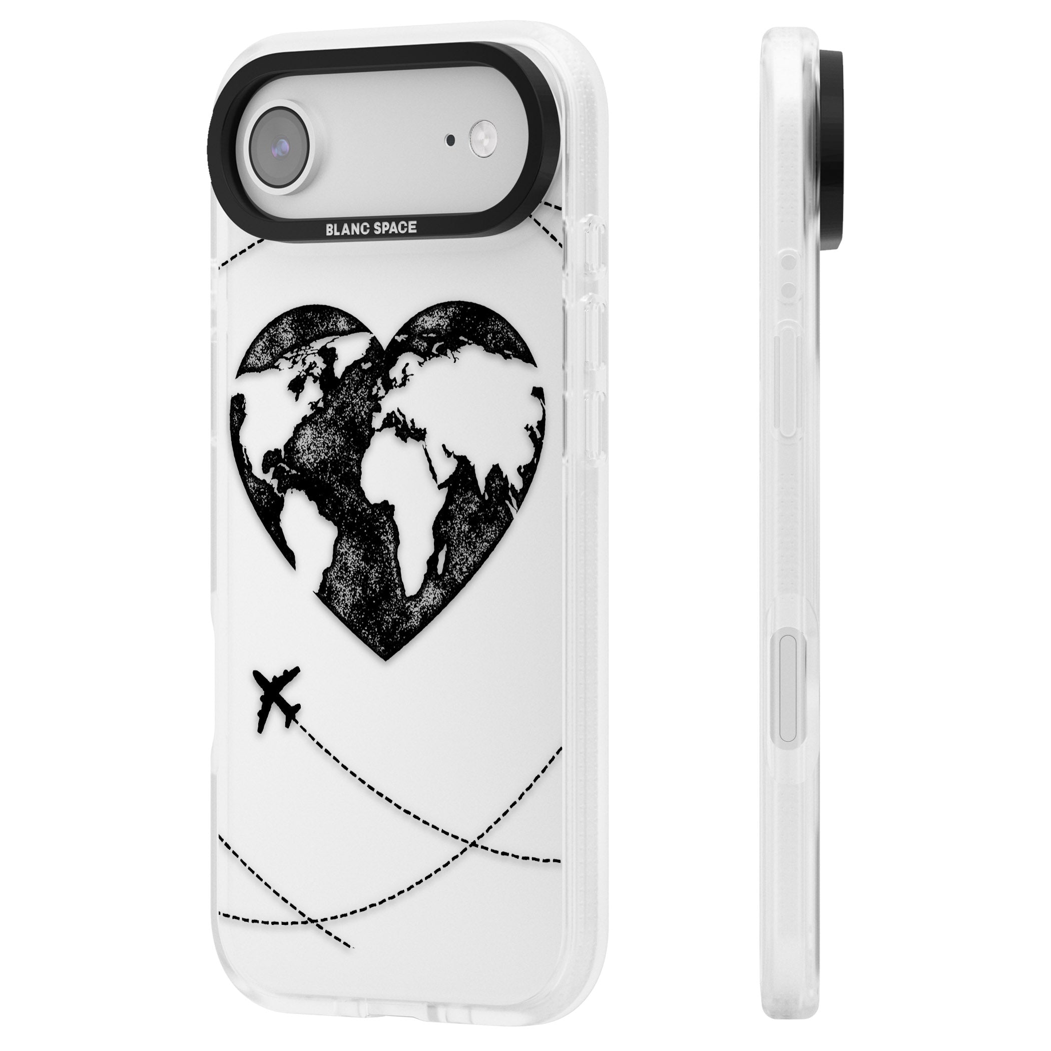 Globe Heart iPhone 17 Air Impact Air Clear Phone Case Side Profile