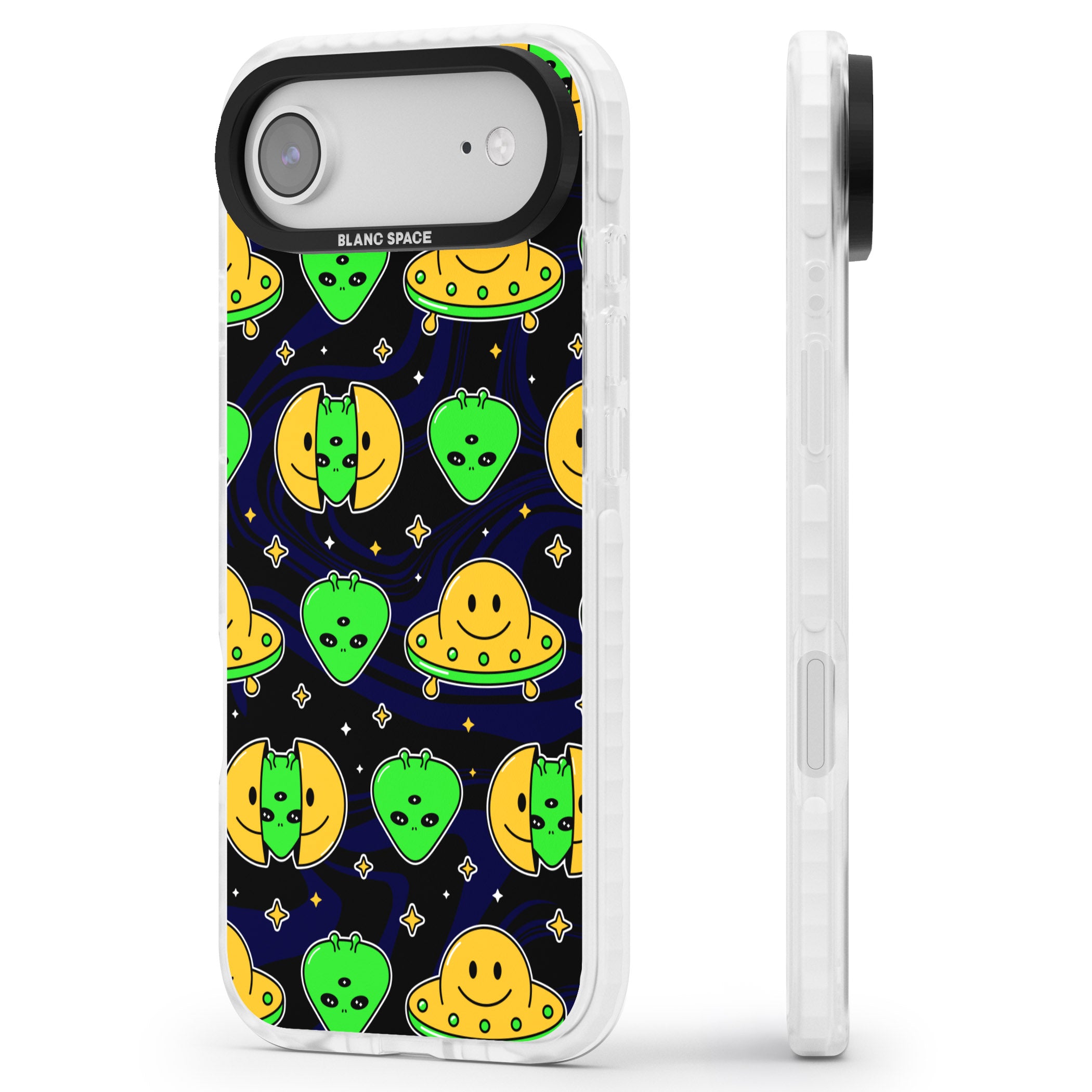Alien Head Pattern iPhone 17 Air Impact Clear Phone Case Side Profile