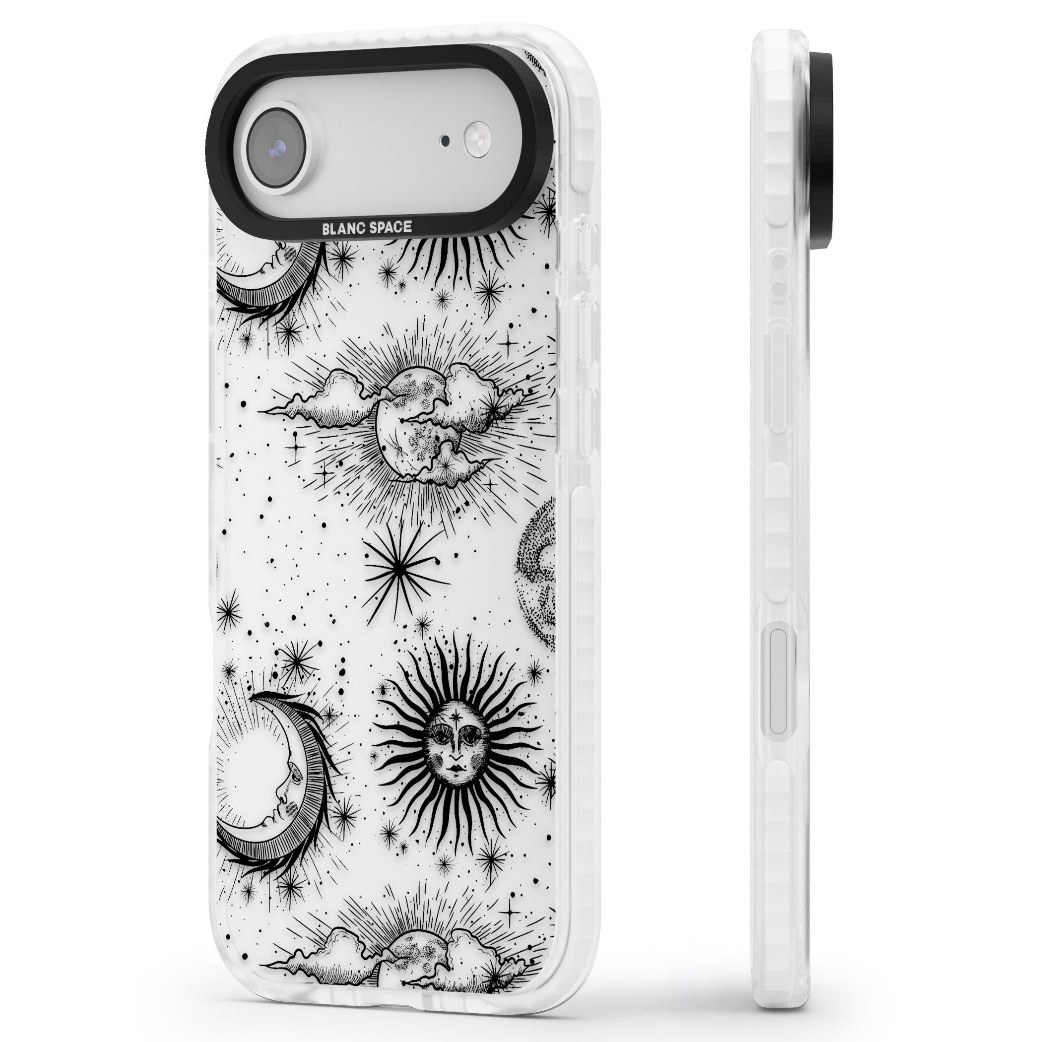Suns, Moons & Clouds iPhone 17 Air Impact Clear Phone Case Side Profile