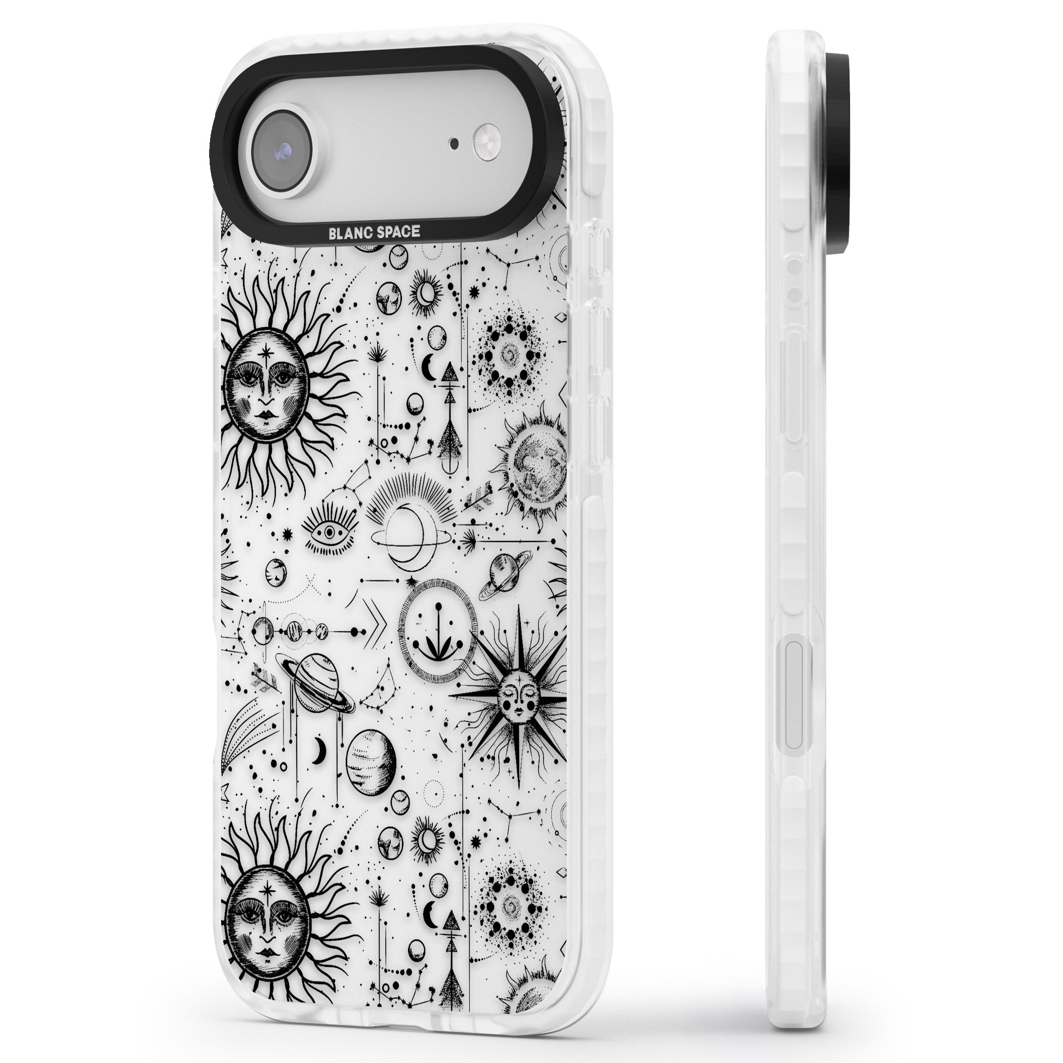 Cosmic Sun & Planets Zodiac iPhone 17 Air Impact Clear Phone Case Side Profile