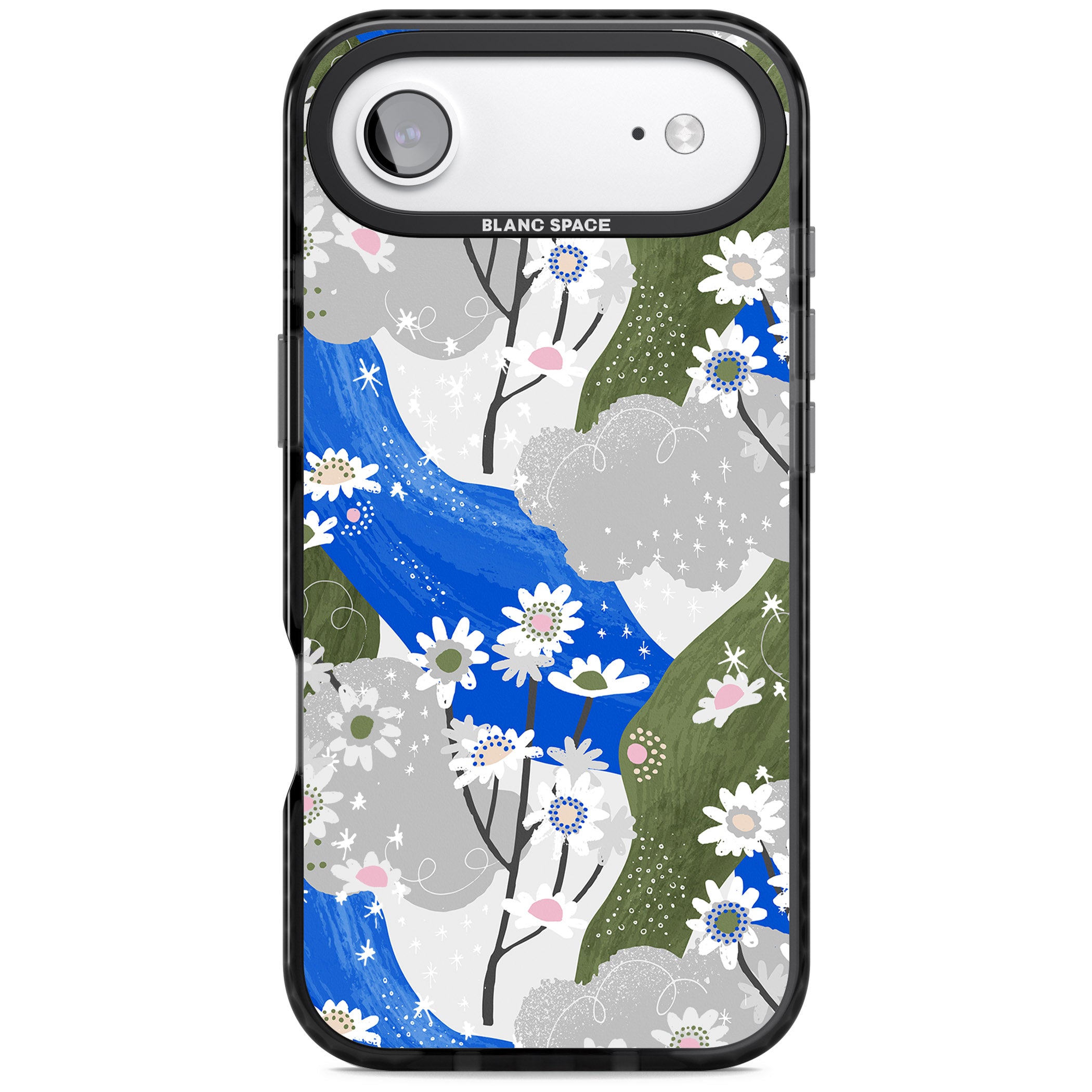 Blue & Grey Daisies Pattern iPhone 17 Air Impact Black Phone Case