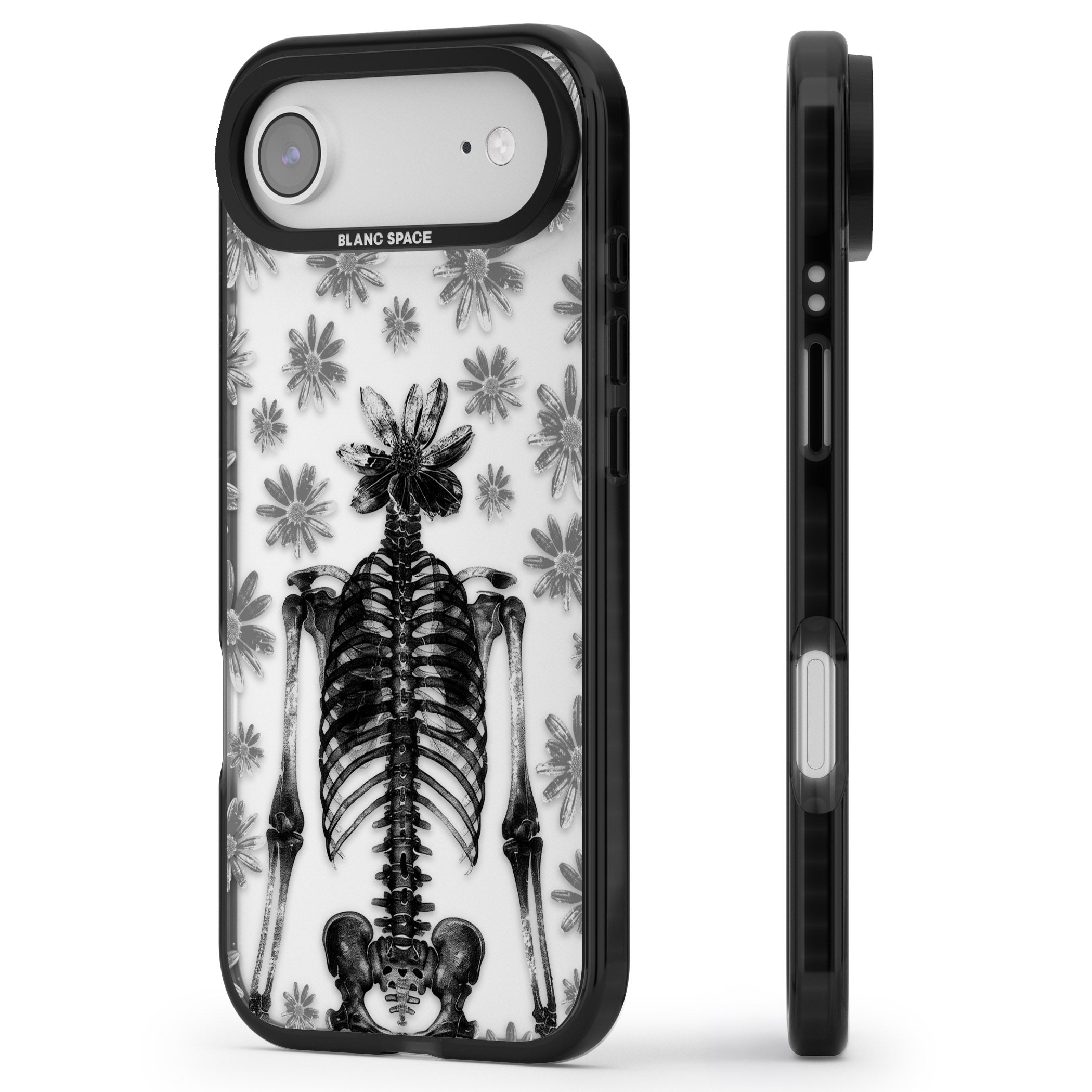 Skeleton Flower iPhone 17 Air Impact Black Phone Case Side Profile