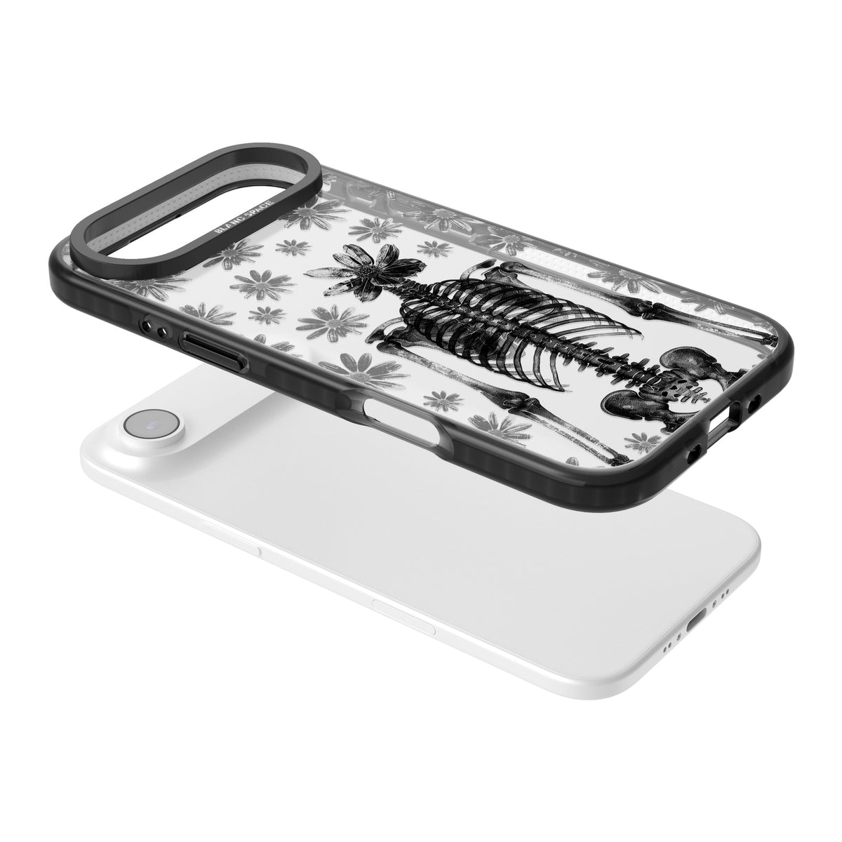Skeleton Flower iPhone Air Impact Black Phone Case angled