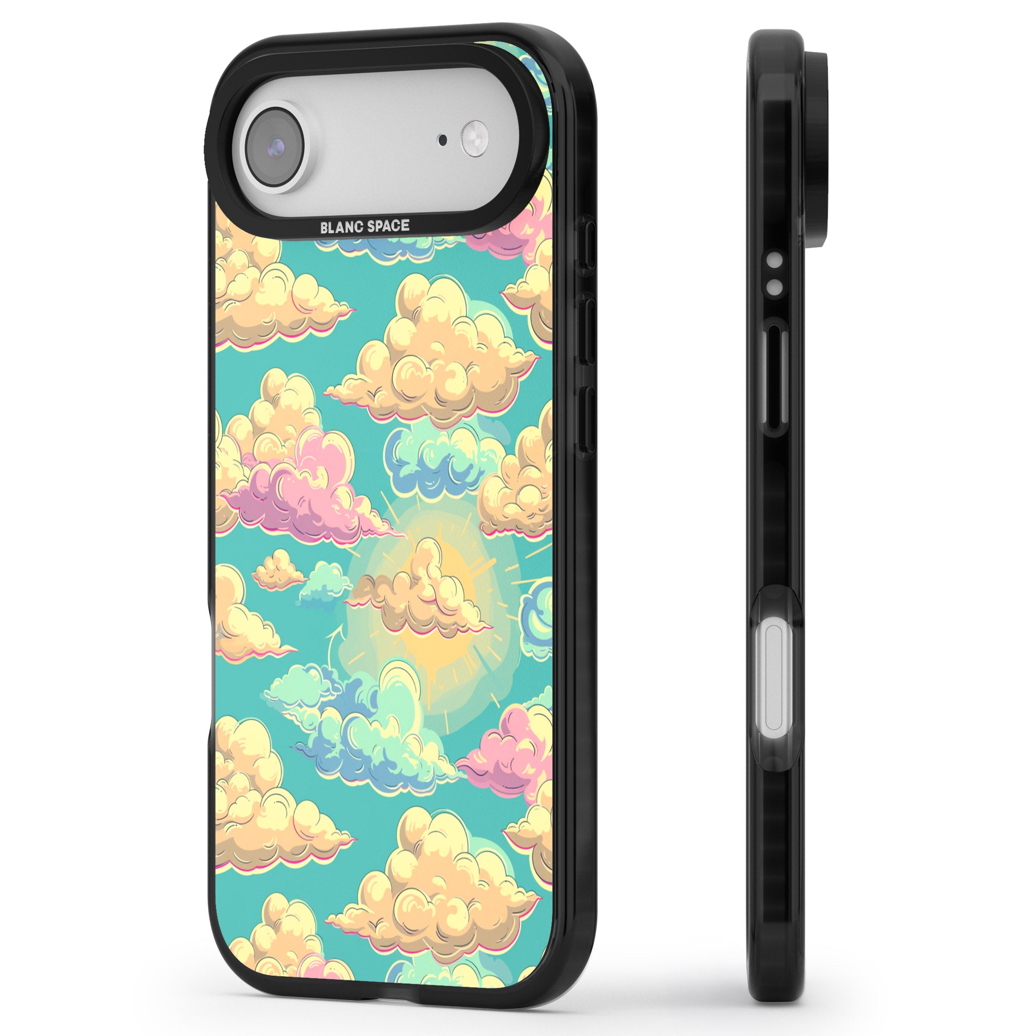 Pastel Clouds iPhone 17 Air Impact Black Phone Case Side Profile