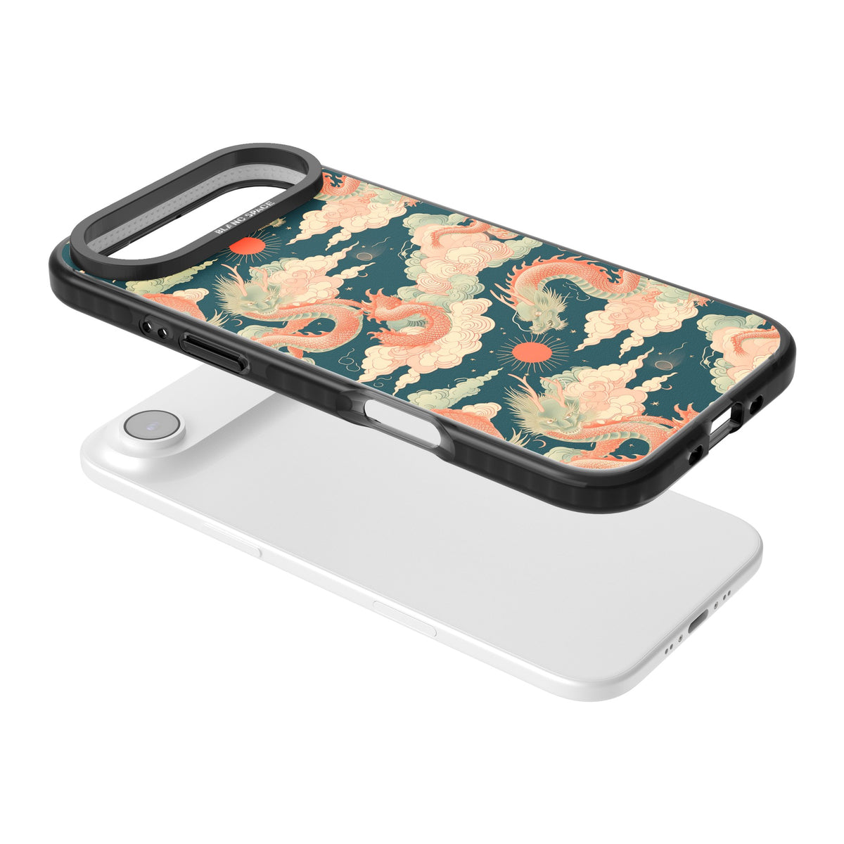 Chinese Dragons Clouds iPhone Air Impact Black Phone Case angled