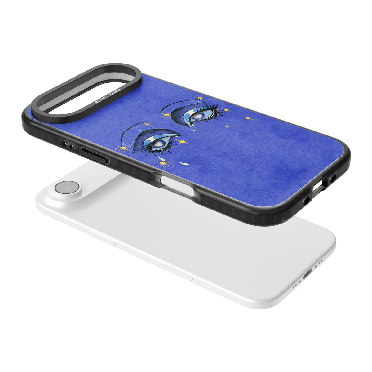Blue Mystic Eyes iPhone Air Impact Black Phone Case angled