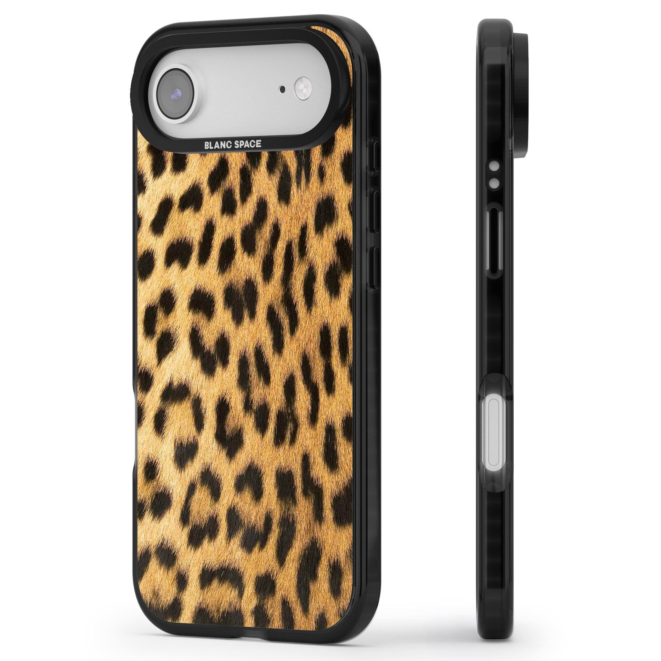 Designer Fashion Gold Leopard Print iPhone 17 Air Impact Black Phone Case Side Profile