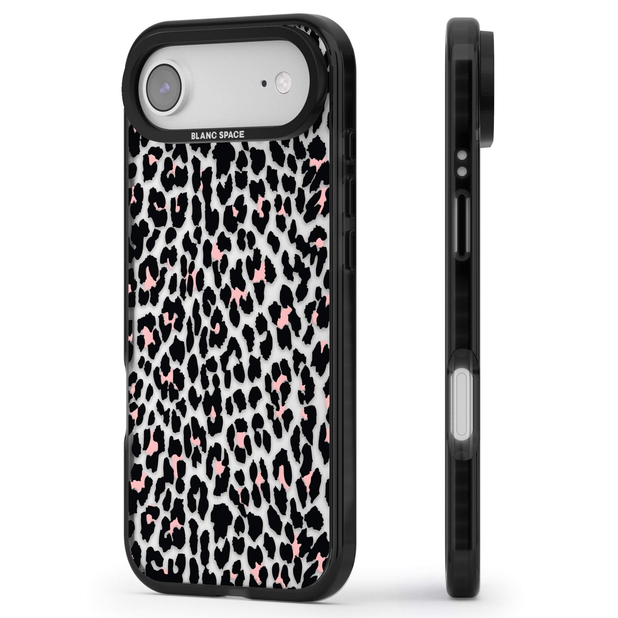 Pink Leopard Print iPhone 17 Air Impact Black Phone Case Side Profile