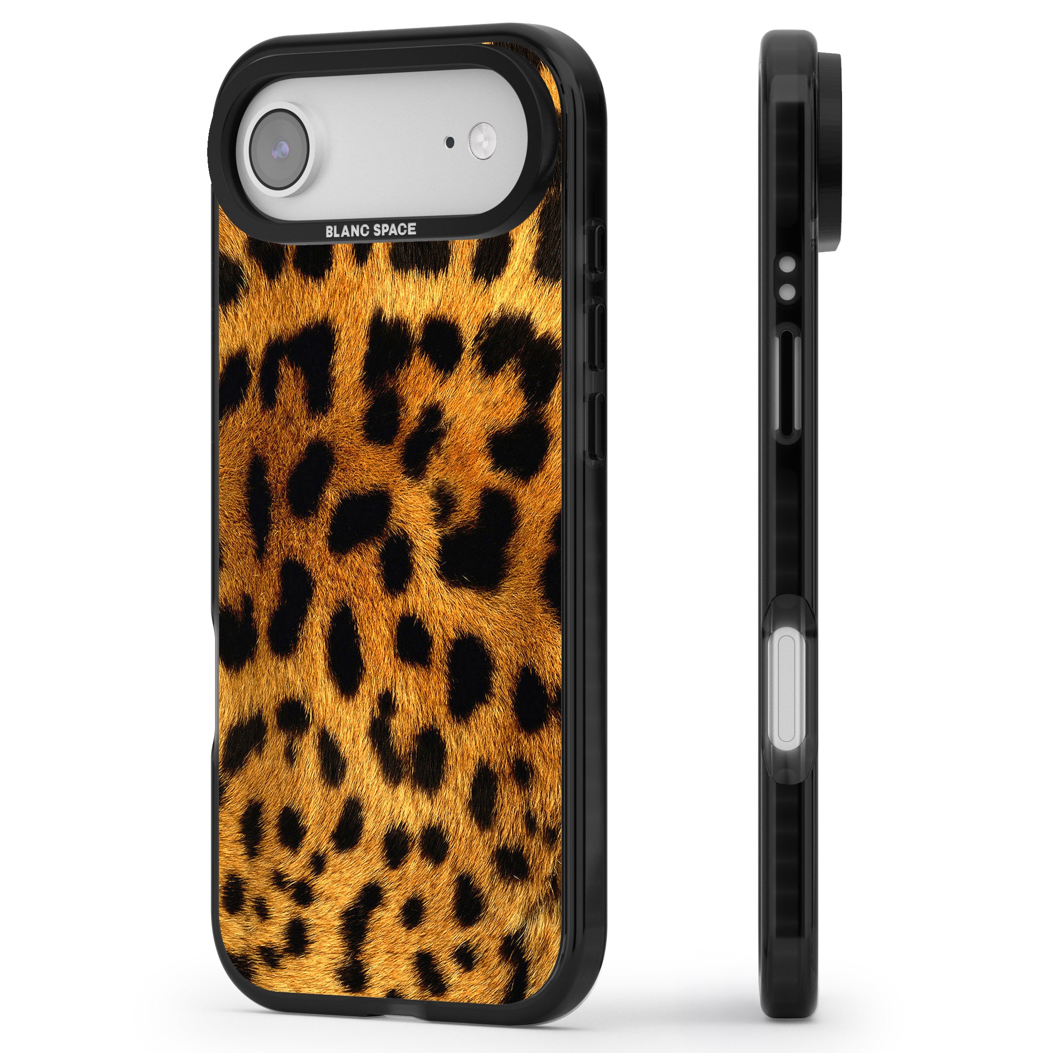 Leopard Print iPhone 17 Air Impact Black Phone Case Side Profile
